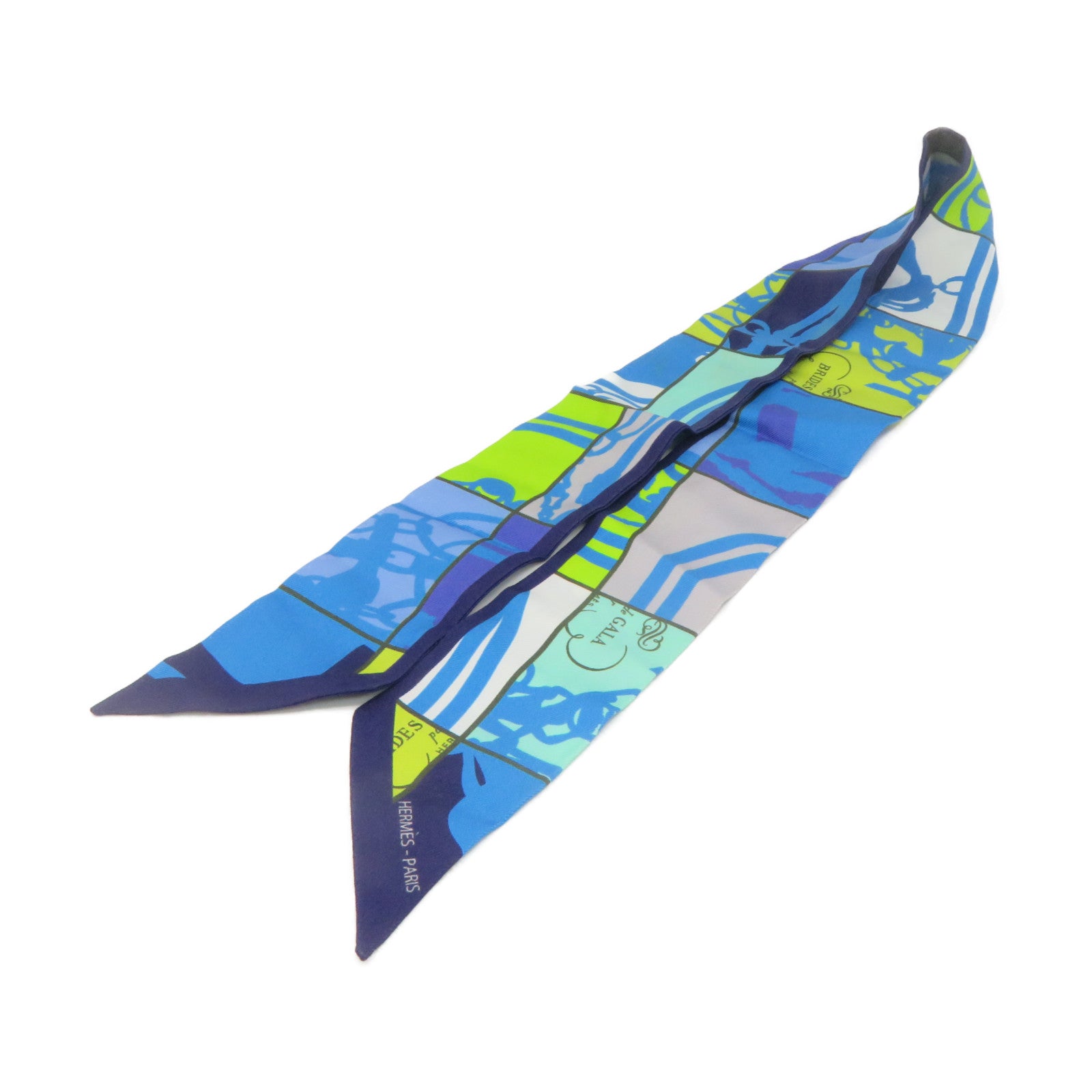 HERMES 絲質Twilly Scarf絲巾藍色/綠色/彩色