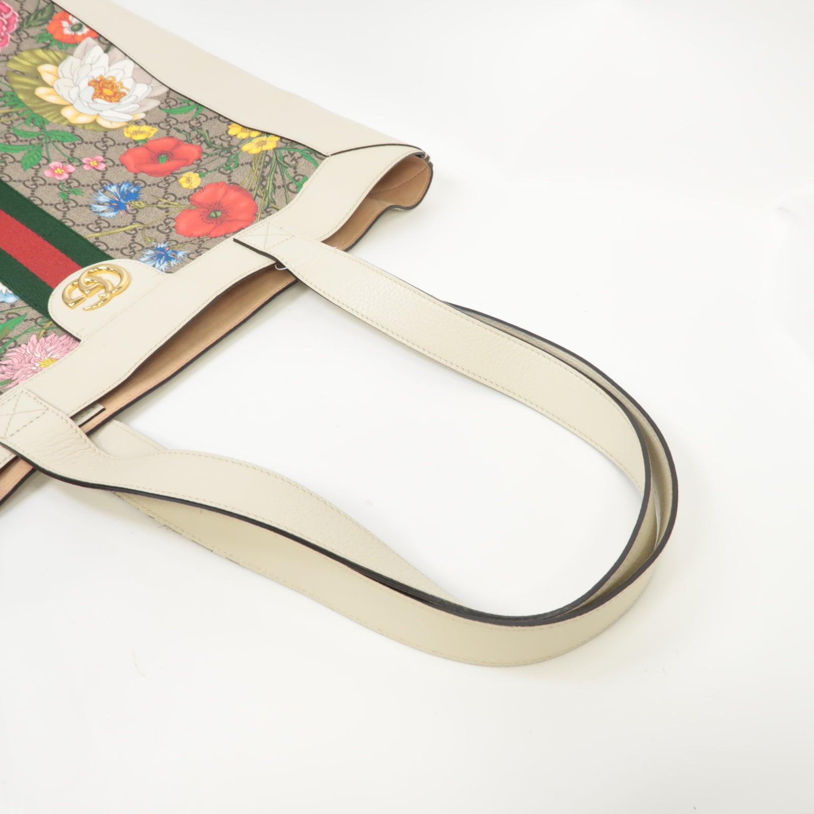 GUCCI 塗層帆布/皮革Ophidia GG Flora金扣肩背袋白色/啡色