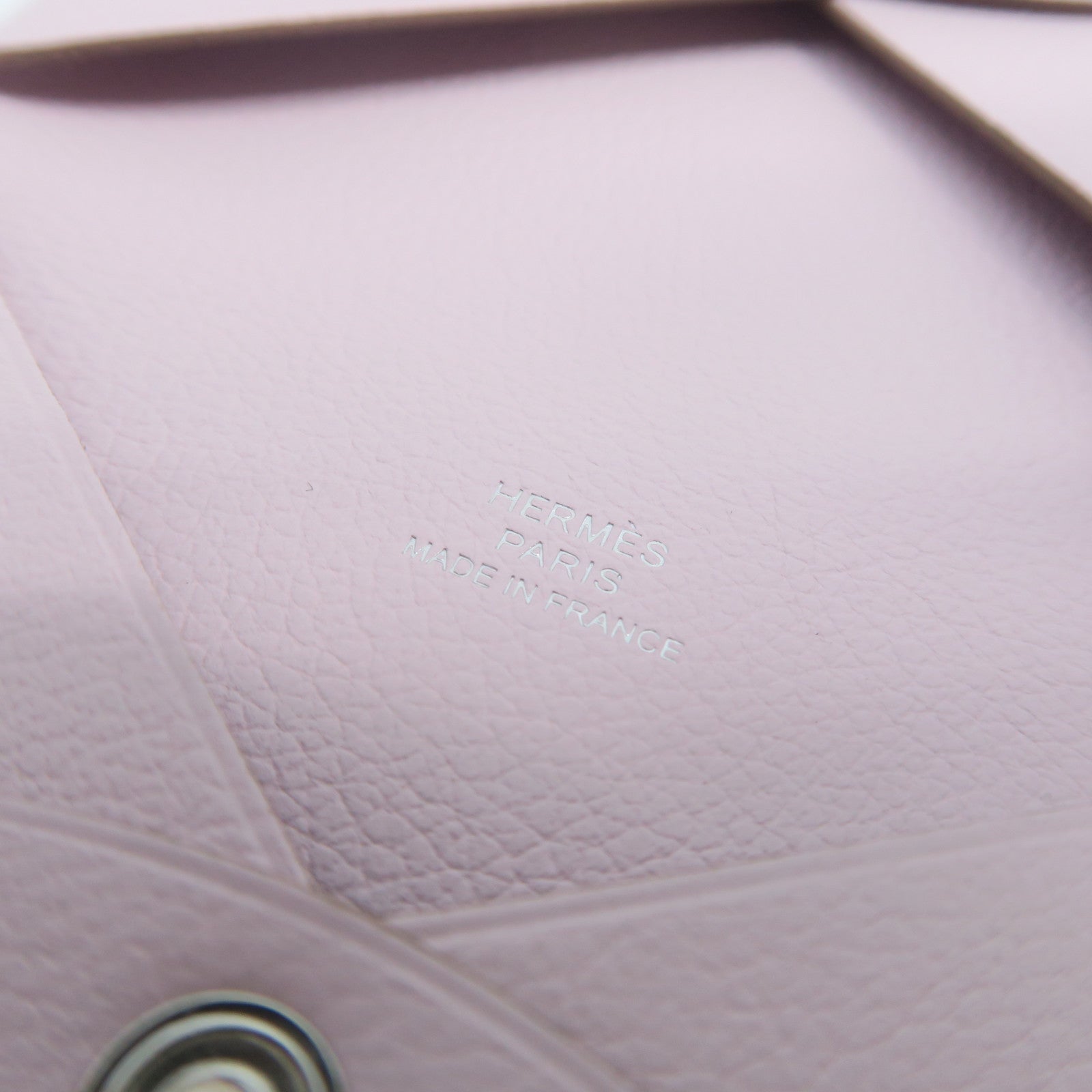 HERMES Chevre Leather Calvi Silver Buckle Card Holder Lavender