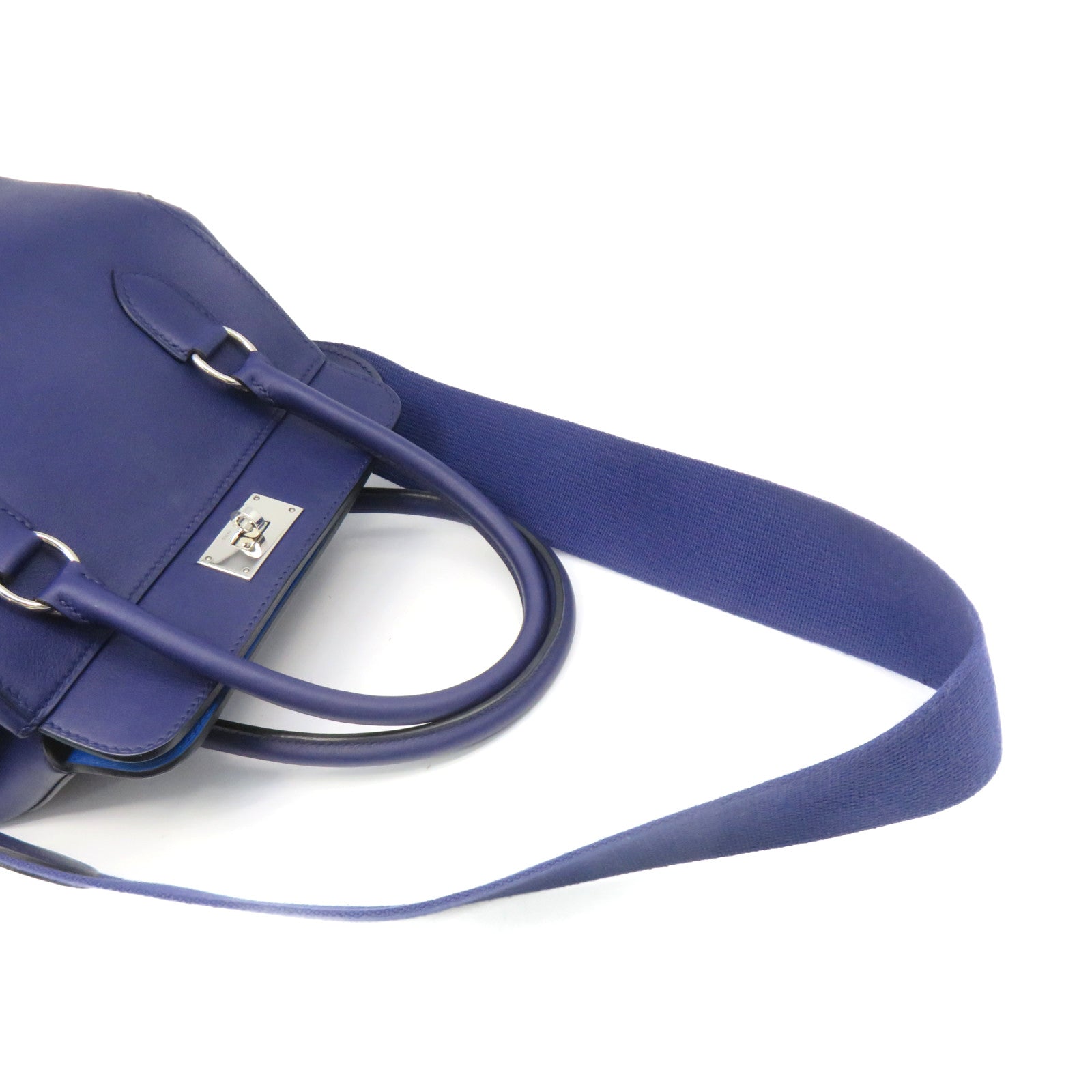 HERMES Swift皮革Toolbox 20 2Way Shoulder Bag银扣手挽肩背两用袋Bleu Zellige蓝紫色