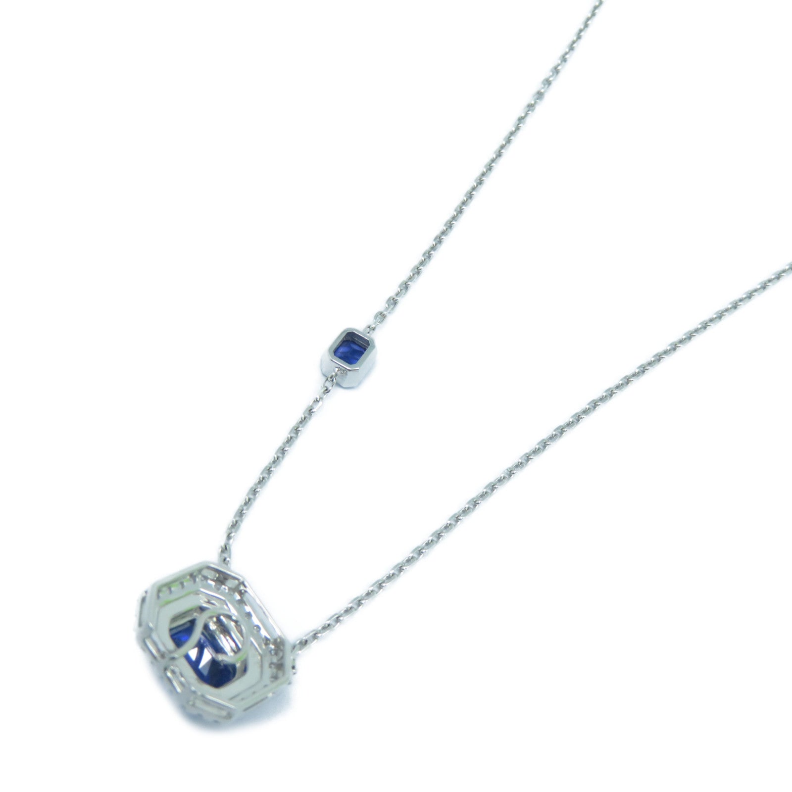 JEWELRY 18K白金Necklaces1.54/0.40ct藍寶石0.377ct鑽石項鏈