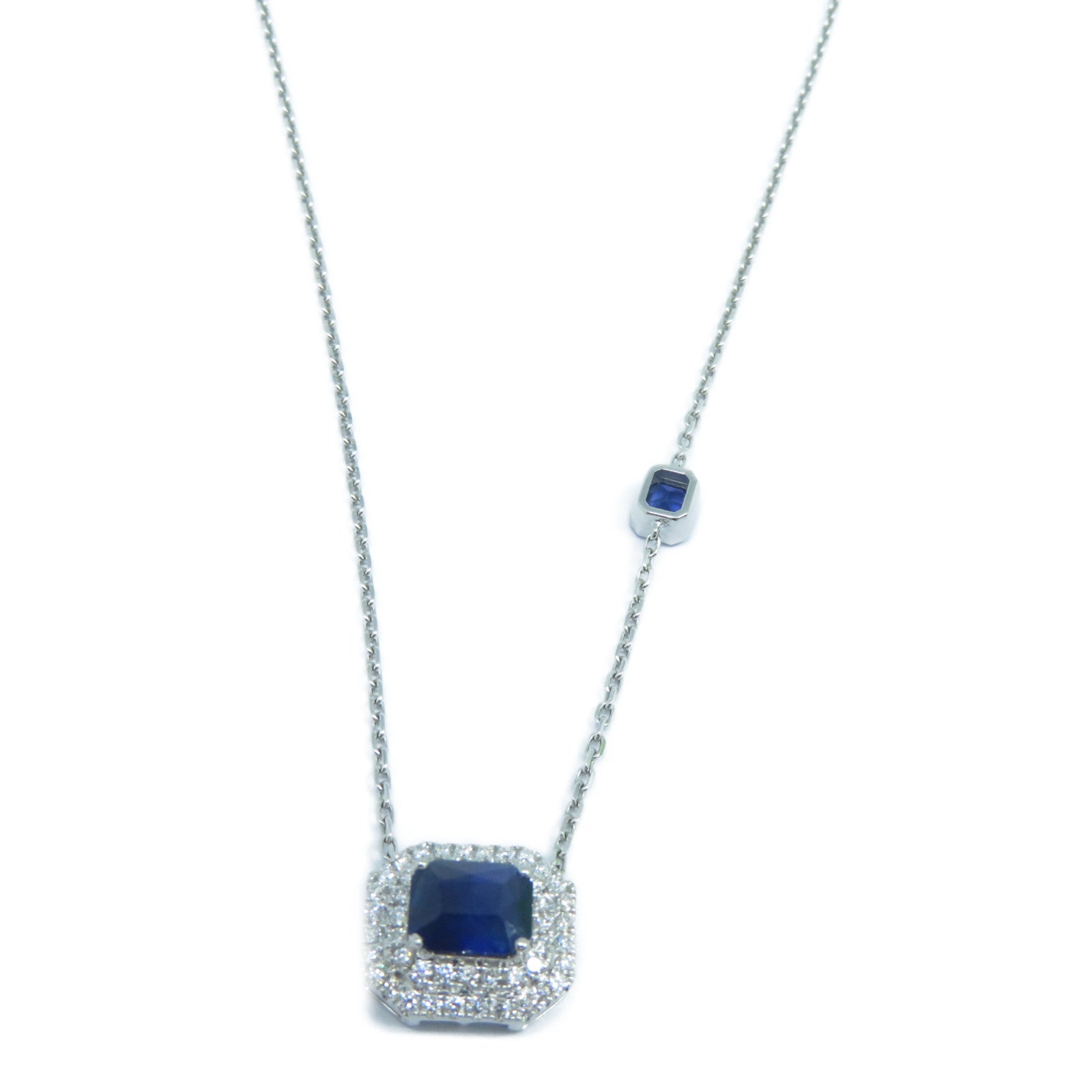 JEWELRY 18K白金Necklaces1.54/0.40ct藍寶石0.377ct鑽石項鏈