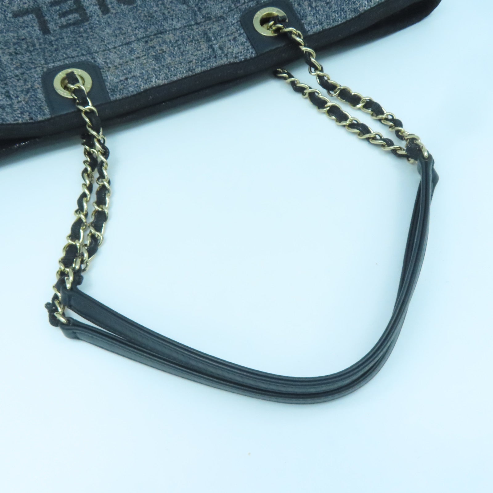 CHANEL canvas Tote Bag gold buckle handle bag blue