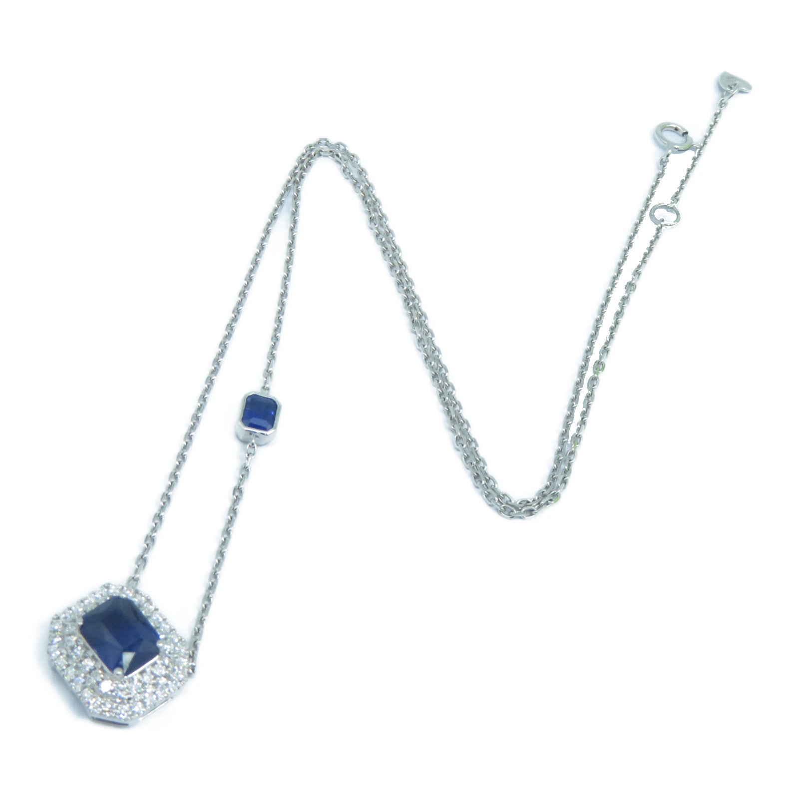 JEWELRY 18K白金Necklaces1.54/0.40ct藍寶石0.377ct鑽石項鏈
