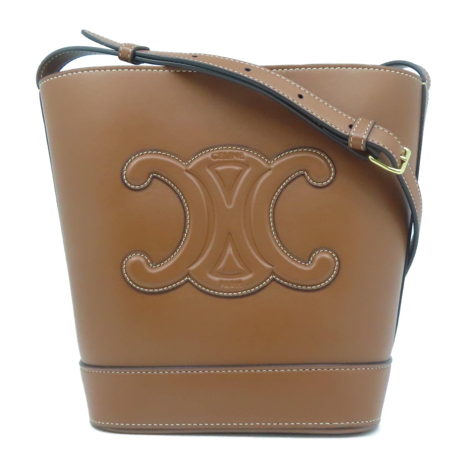 CELINE 牛皮皮革Small Bucket Bag金扣肩背袋啡色