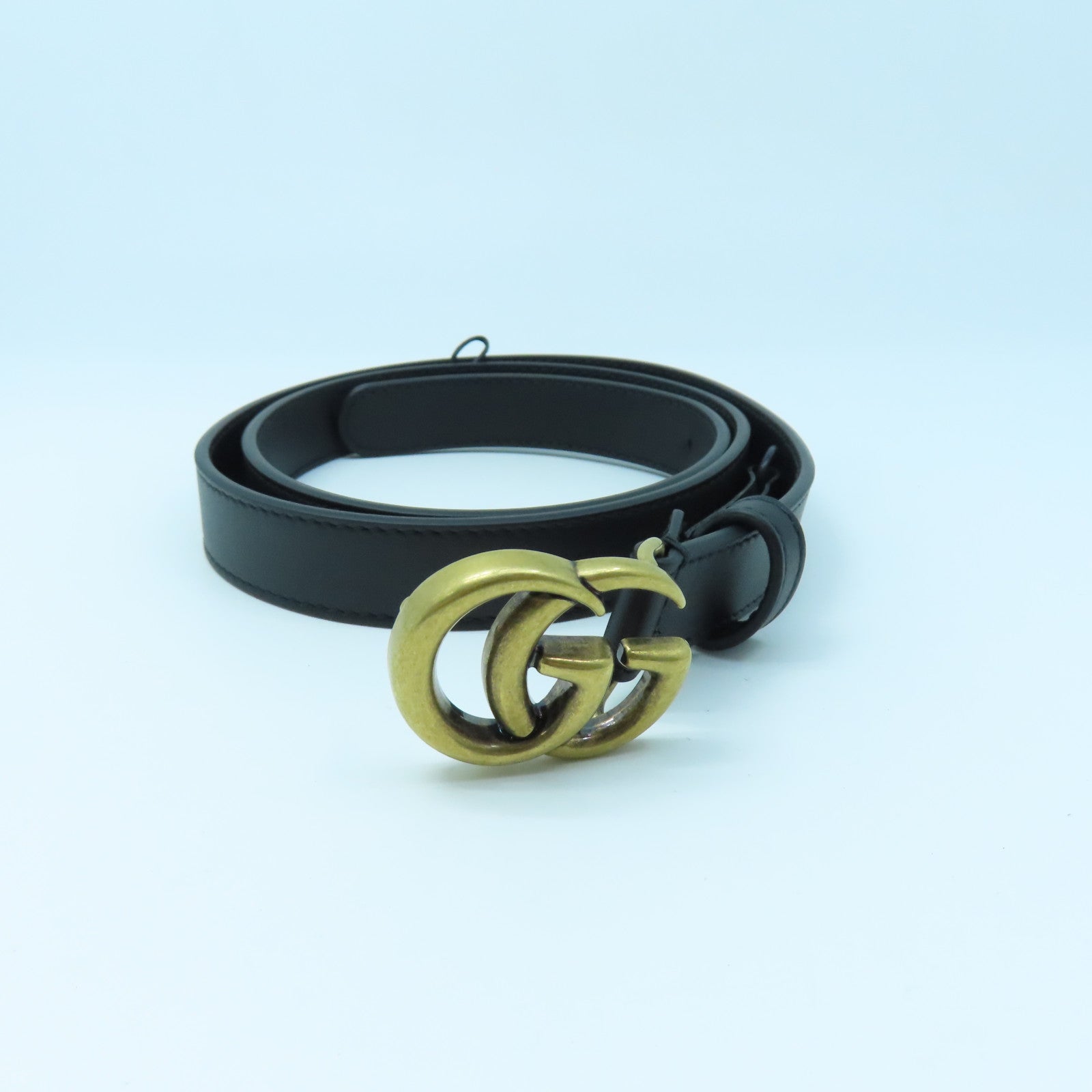 GUCCI Cowhide Leather Belt 85cm Gold Buckle Belt Black