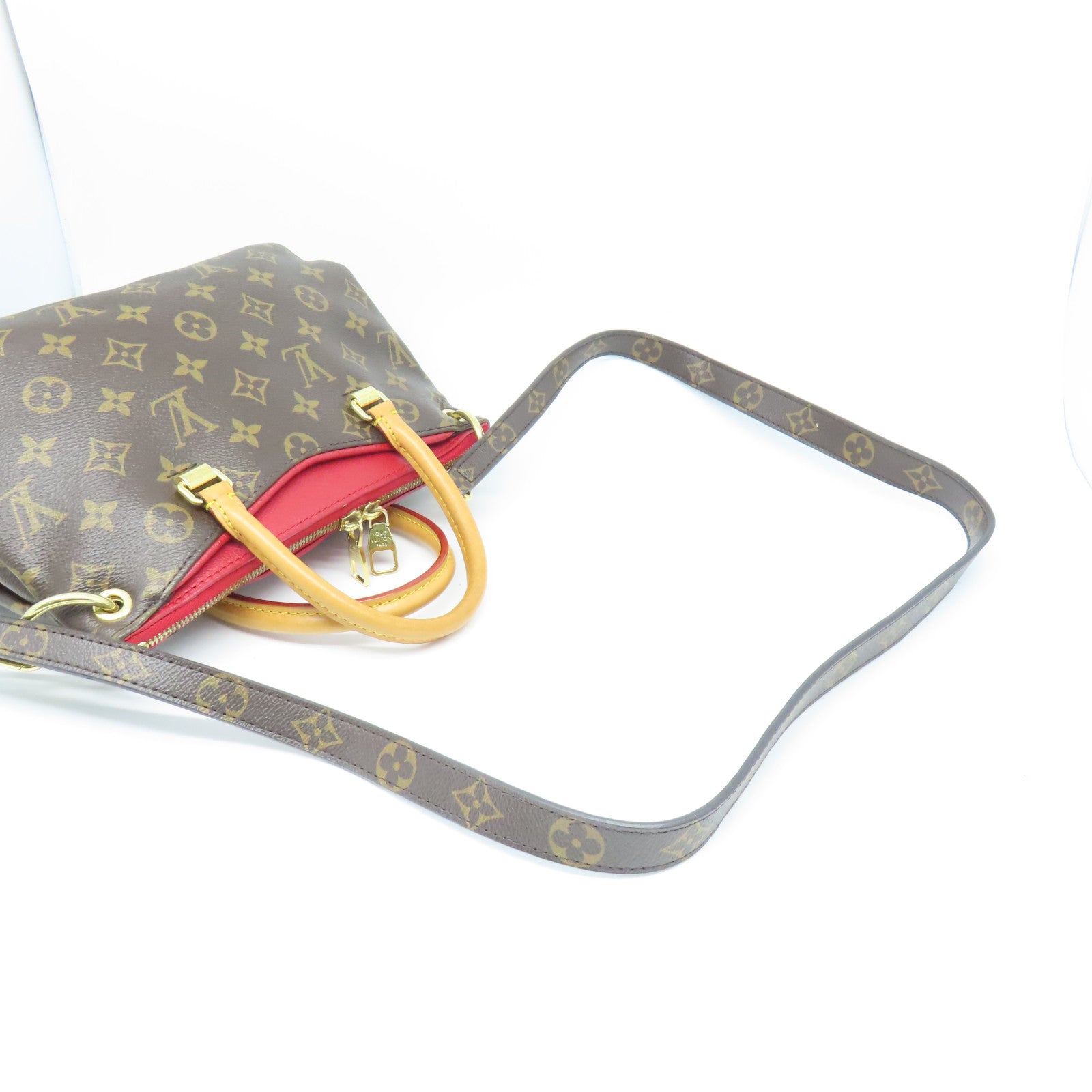 LOUIS VUITTON Monogram Pallas BB Gold Buckle Handle Shoulder Bag Brown/Red