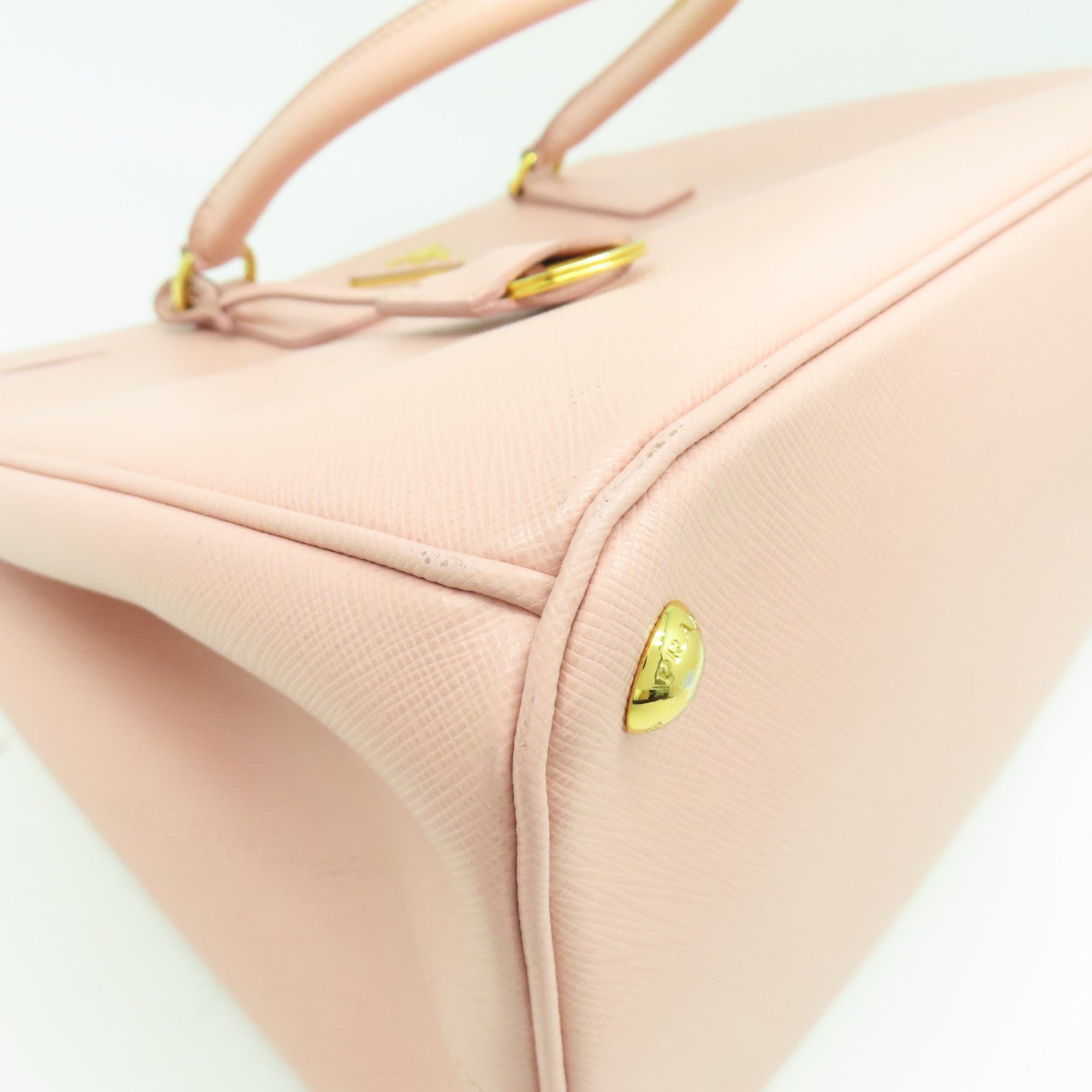 PRADA 牛皮皮革Saffiano Bag金扣手挽肩背兩用袋粉紅色