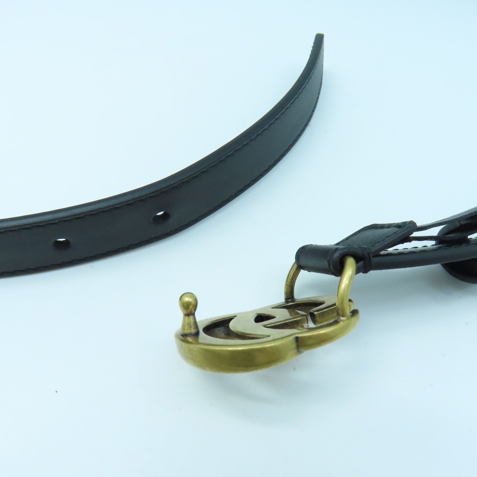 GUCCI Cowhide Leather Belt 85cm Gold Buckle Belt Black