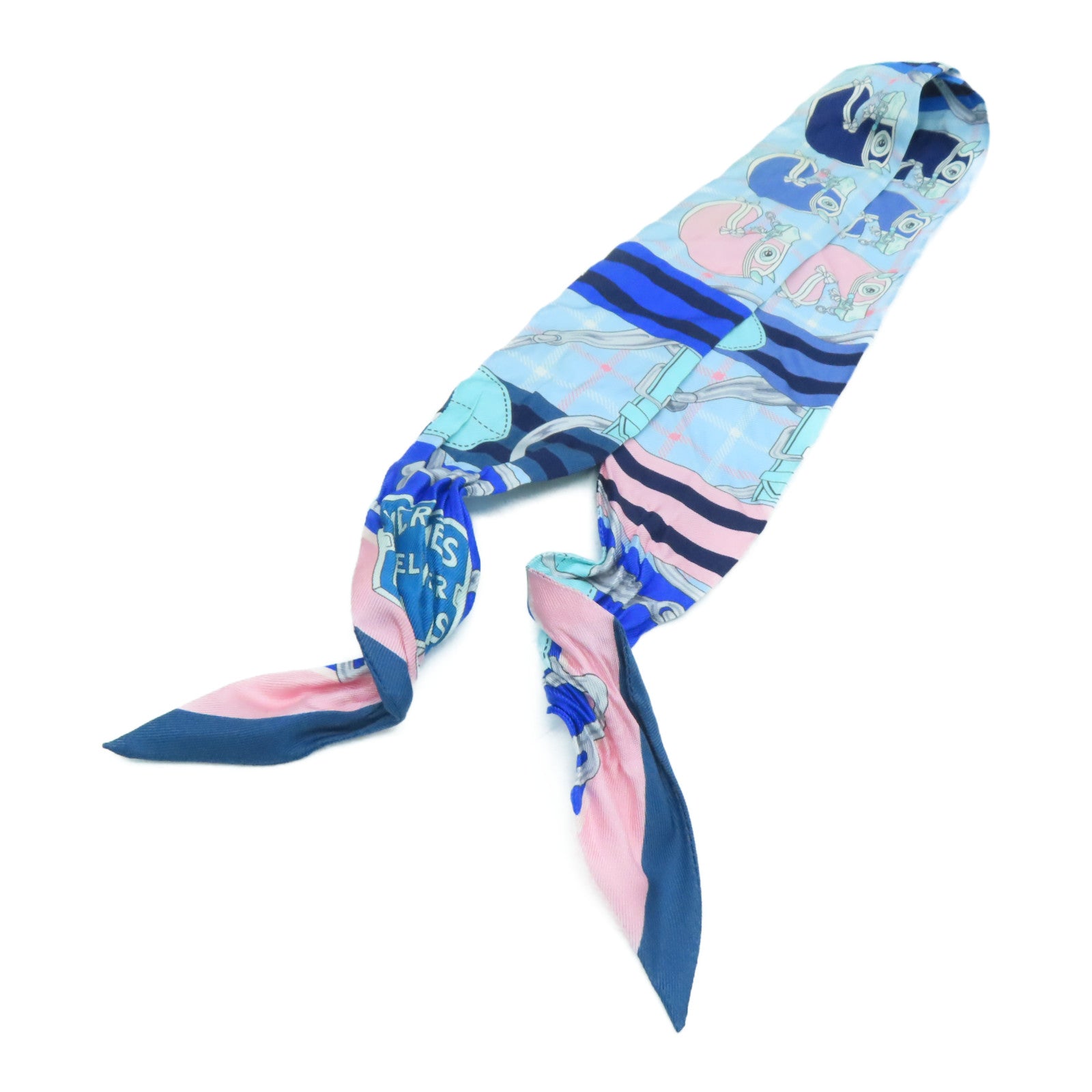 HERMES Silk Twilly Scarf Blue/Pink
