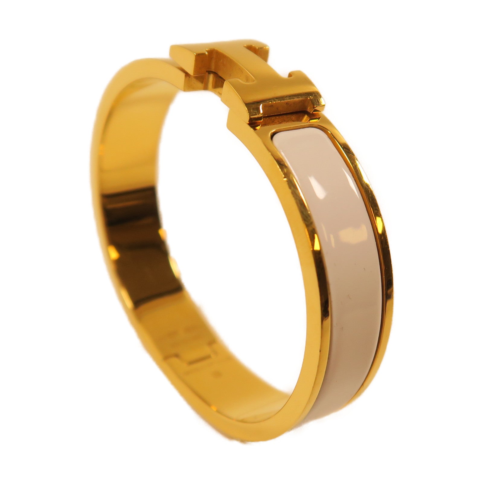 HERMES 金屬Clic H Bracelet手鐲白色/金色