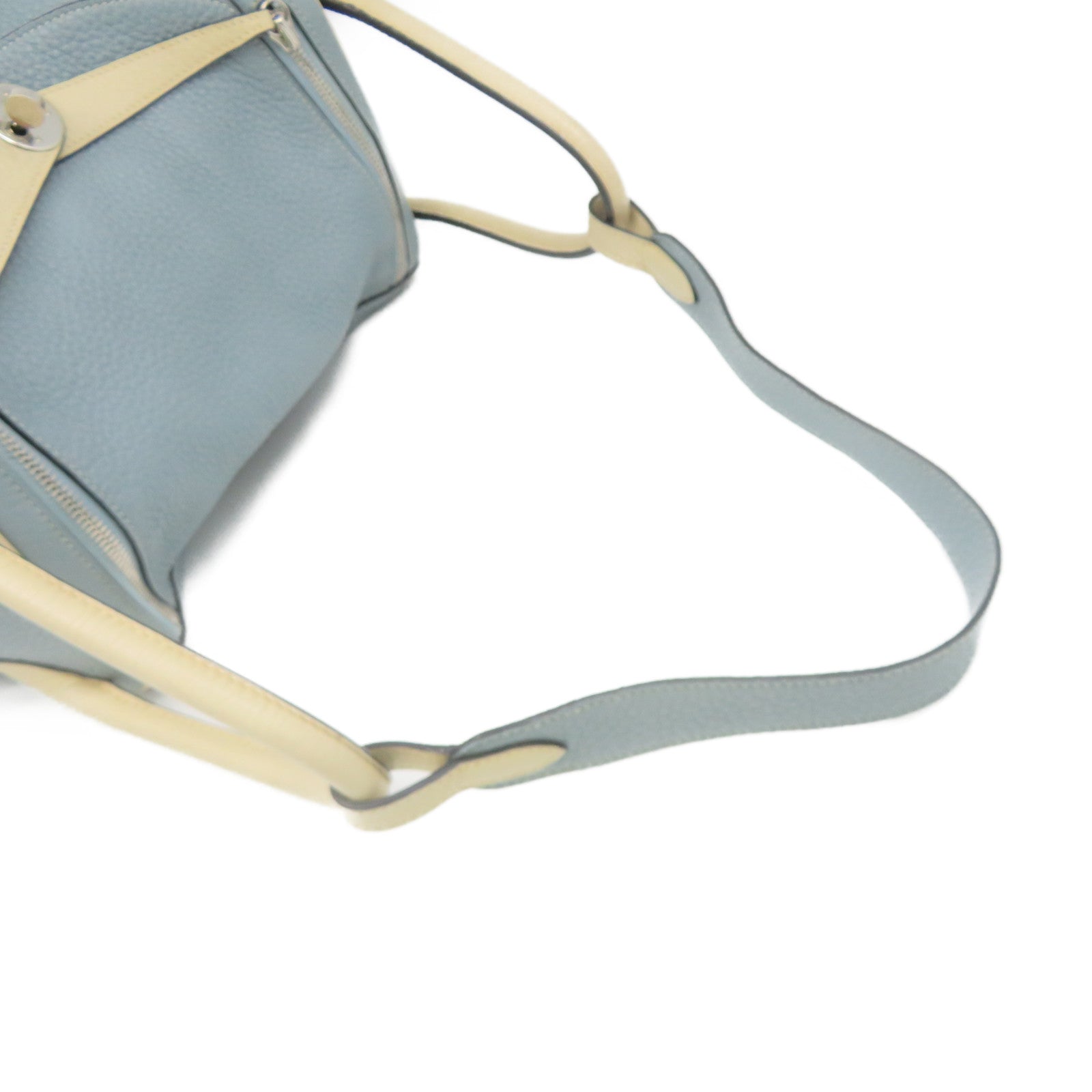 HERMES Clemence皮革Lindy 30 Shoulder Bag银扣肩背袋Ciel/Parchemin米白色/蓝色