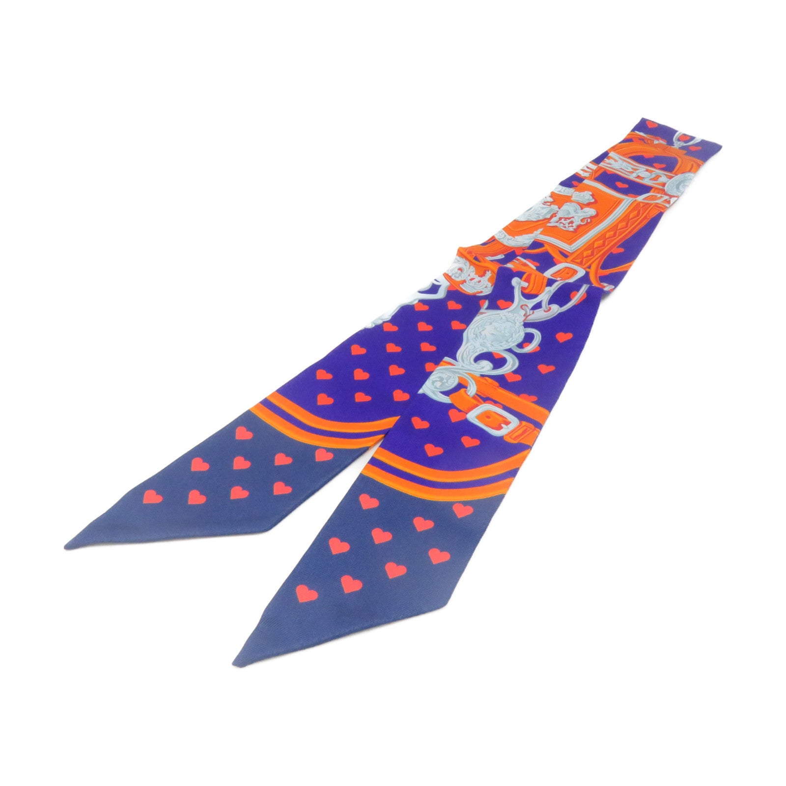 HERMES 絲質Twilly Scarf絲巾橙色/紫色/銀色/彩色