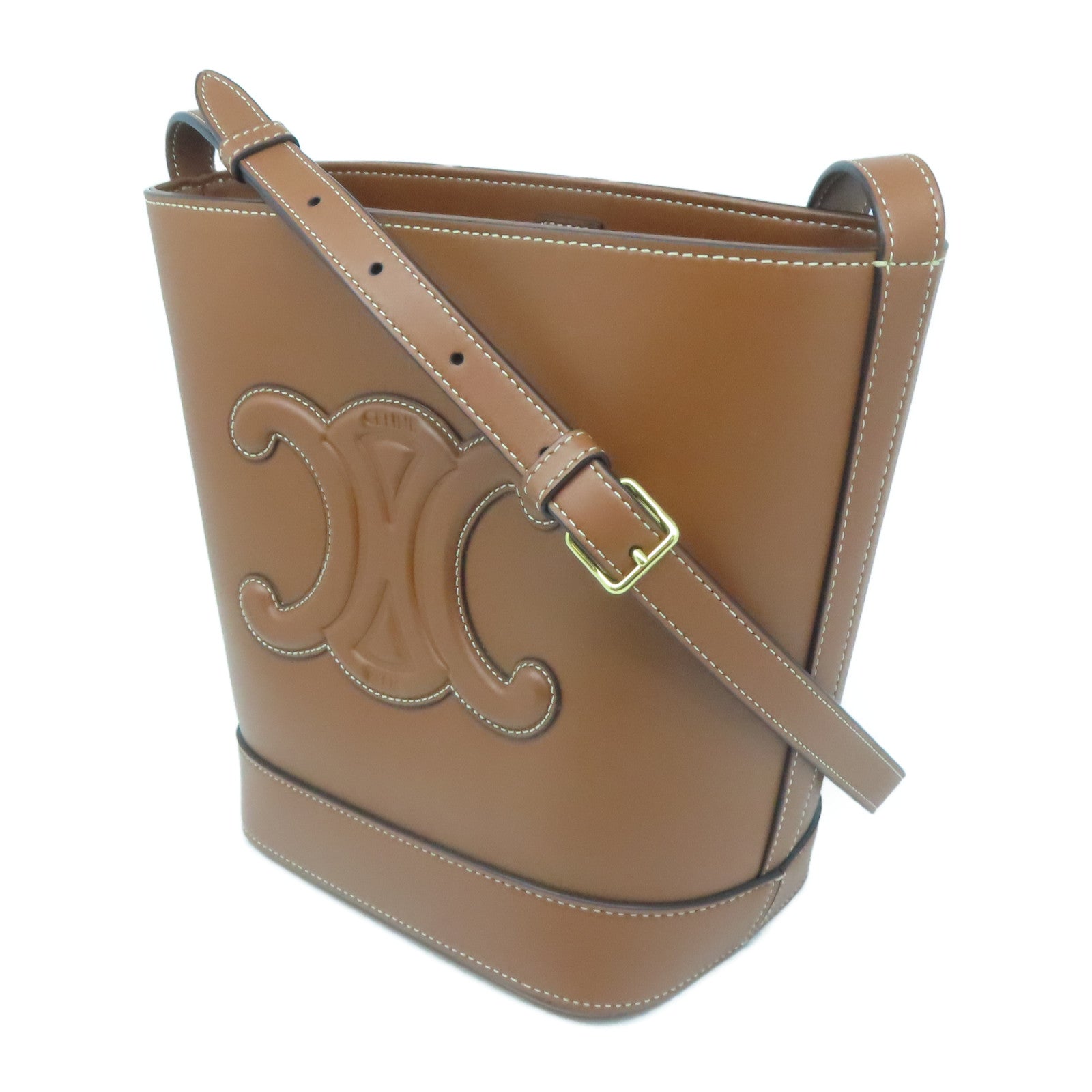 CELINE 牛皮皮革Small Bucket Bag金扣肩背袋啡色