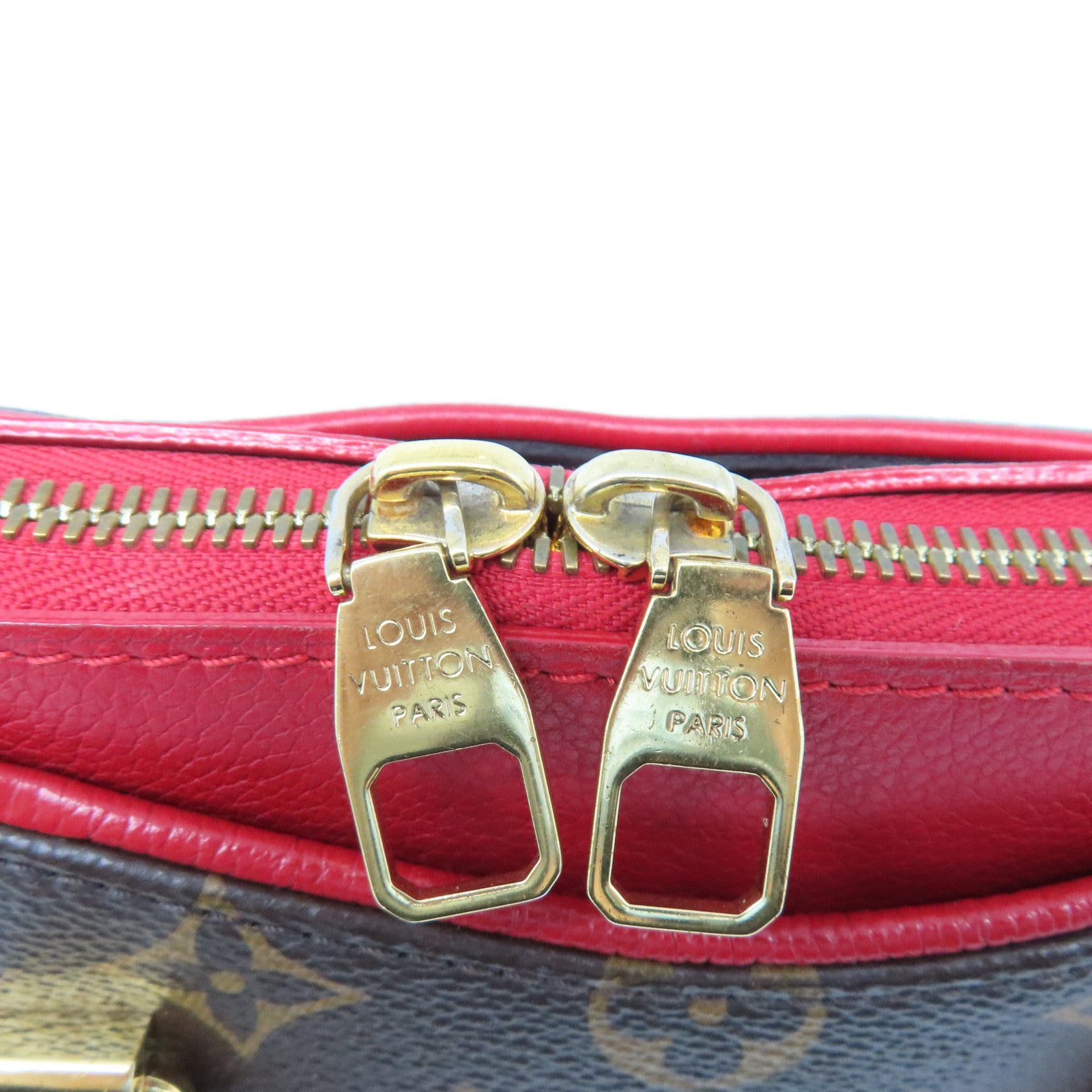 LOUIS VUITTON Monogram Pallas BB Gold Buckle Handle Shoulder Bag Brown/Red