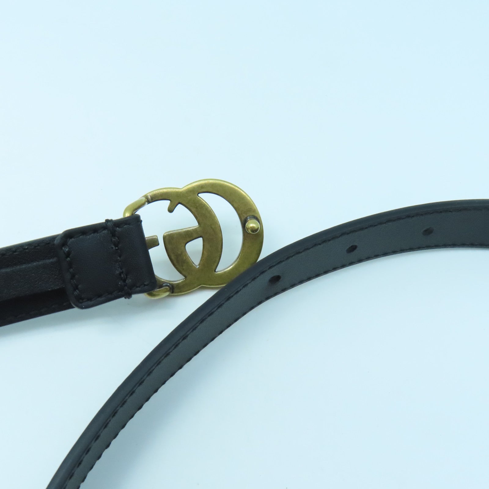 GUCCI Cowhide Leather Belt 85cm Gold Buckle Belt Black