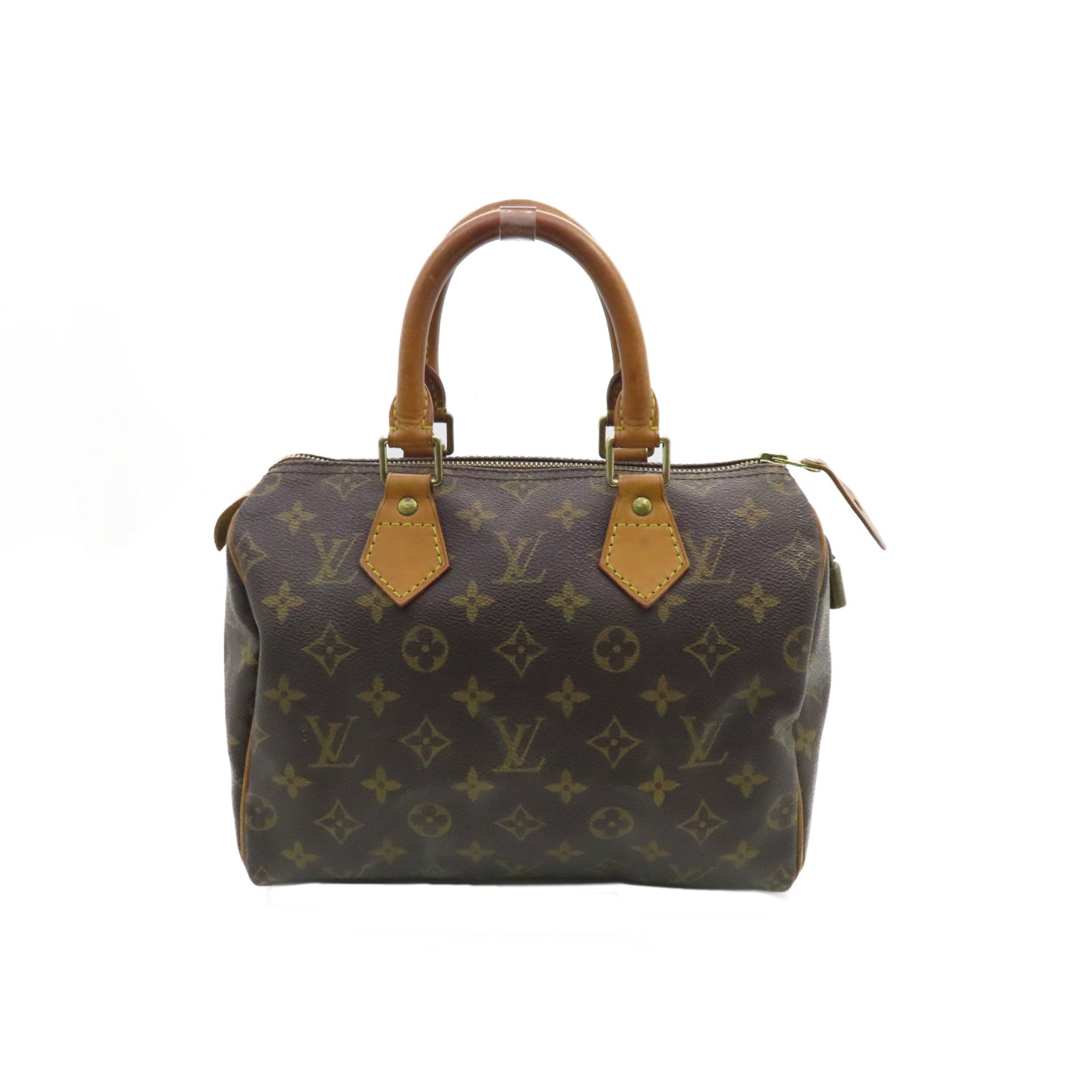 LOUIS VUITTON Monogram Speedy 25 Gold Buckle Handle Bag Brown