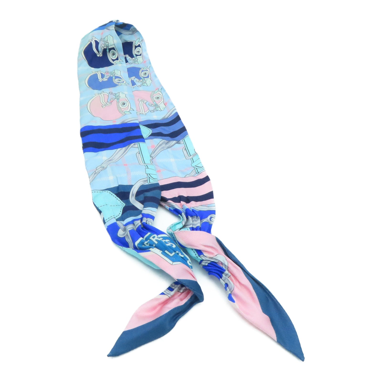 HERMES Silk Twilly Scarf Blue/Pink