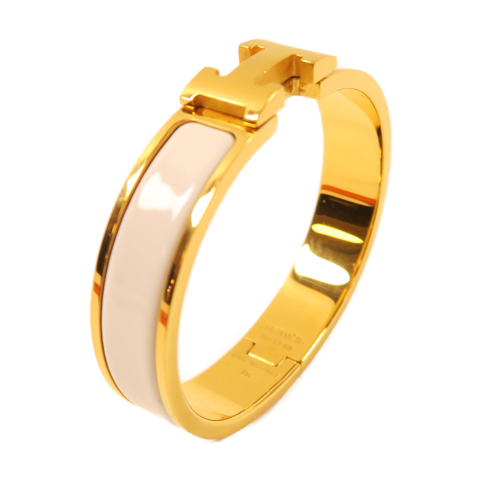 HERMES 金屬Clic H Bracelet手鐲白色/金色