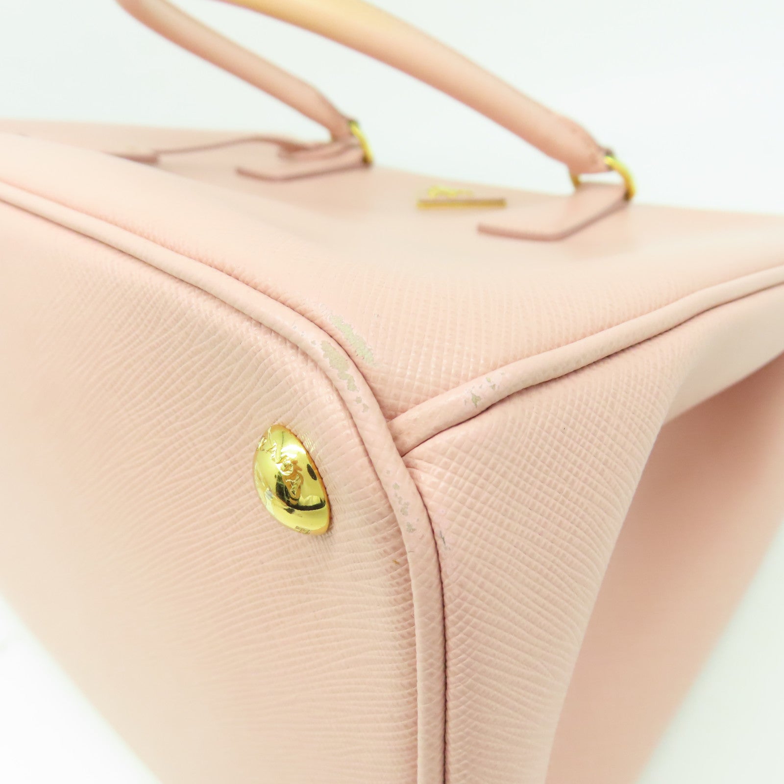 PRADA 牛皮皮革Saffiano Bag金扣手挽肩背兩用袋粉紅色