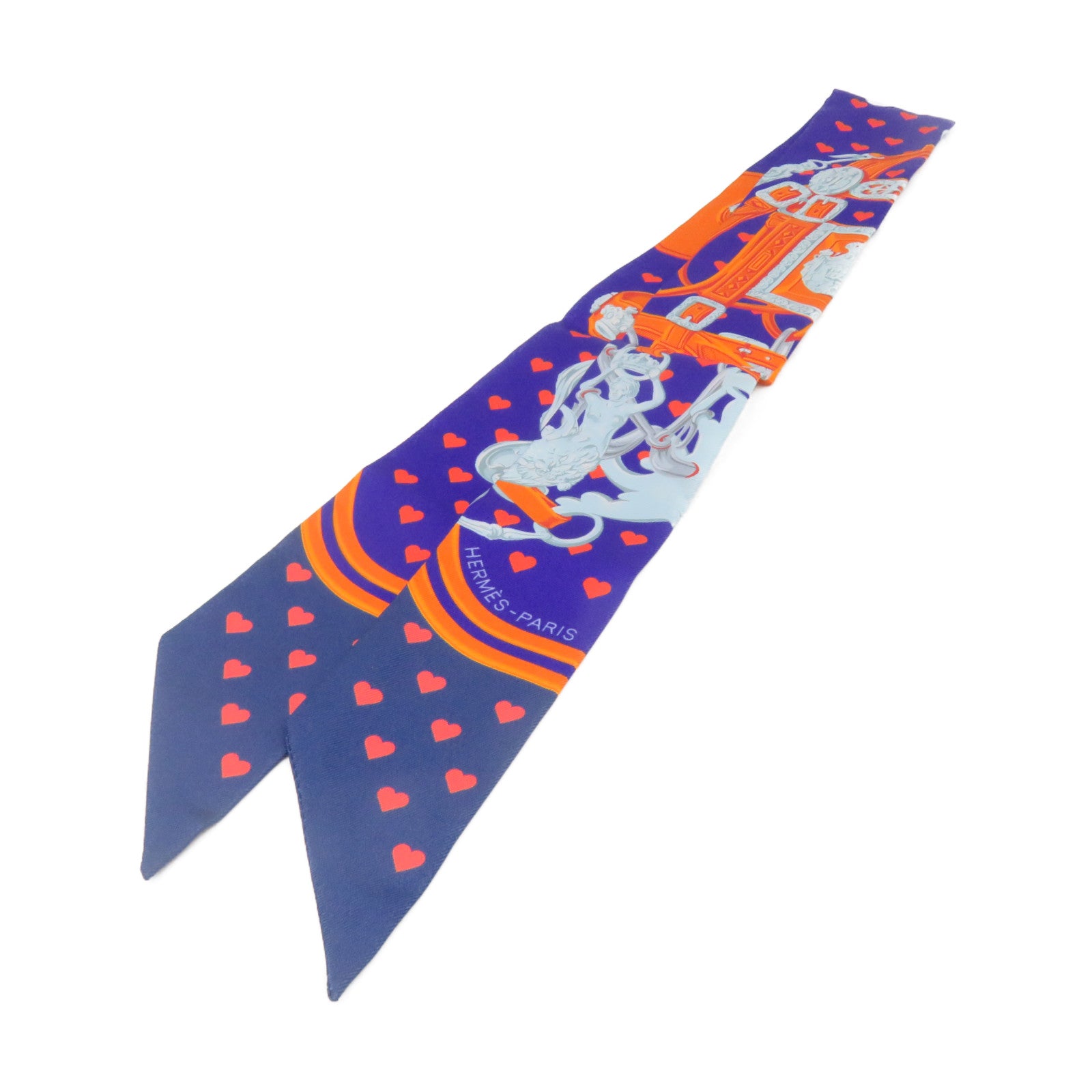 HERMES 絲質Twilly Scarf絲巾橙色/紫色/銀色/彩色