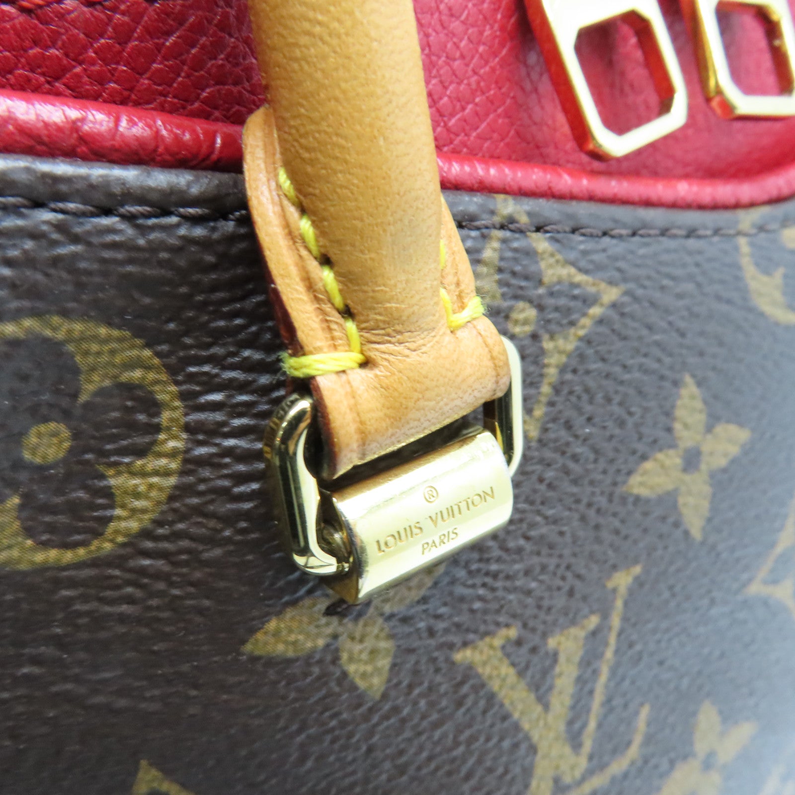 LOUIS VUITTON Monogram Pallas BB Gold Buckle Handle Shoulder Bag Brown/Red