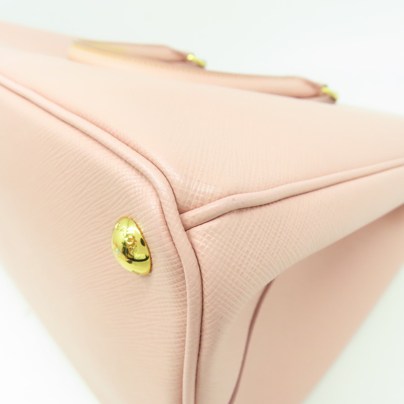 PRADA 牛皮皮革Saffiano Bag金扣手挽肩背兩用袋粉紅色
