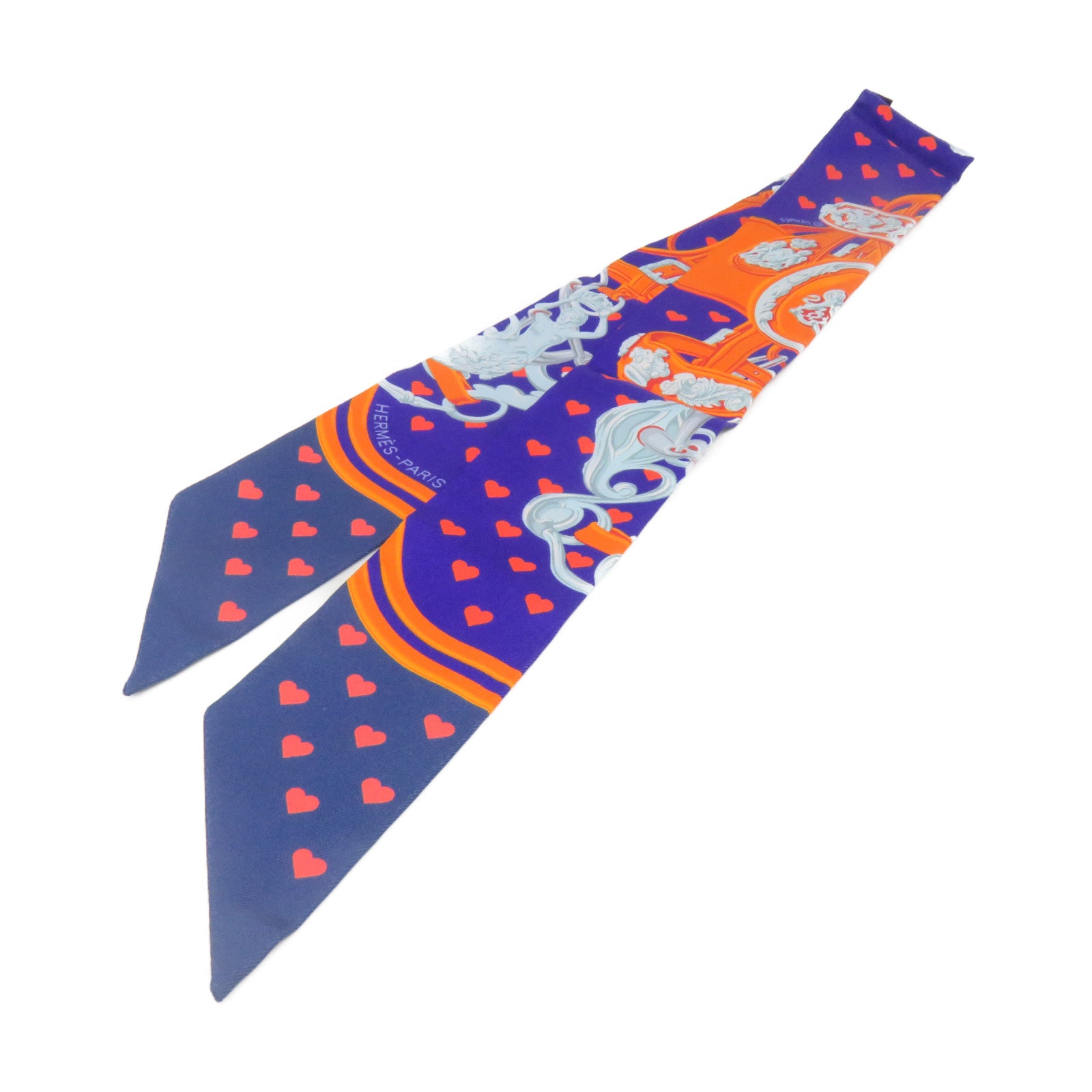 HERMES 絲質Twilly Scarf絲巾橙色/紫色/銀色/彩色