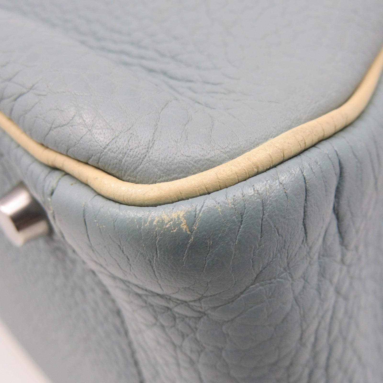 HERMES Clemence皮革Lindy 30 Shoulder Bag银扣肩背袋Ciel/Parchemin米白色/蓝色