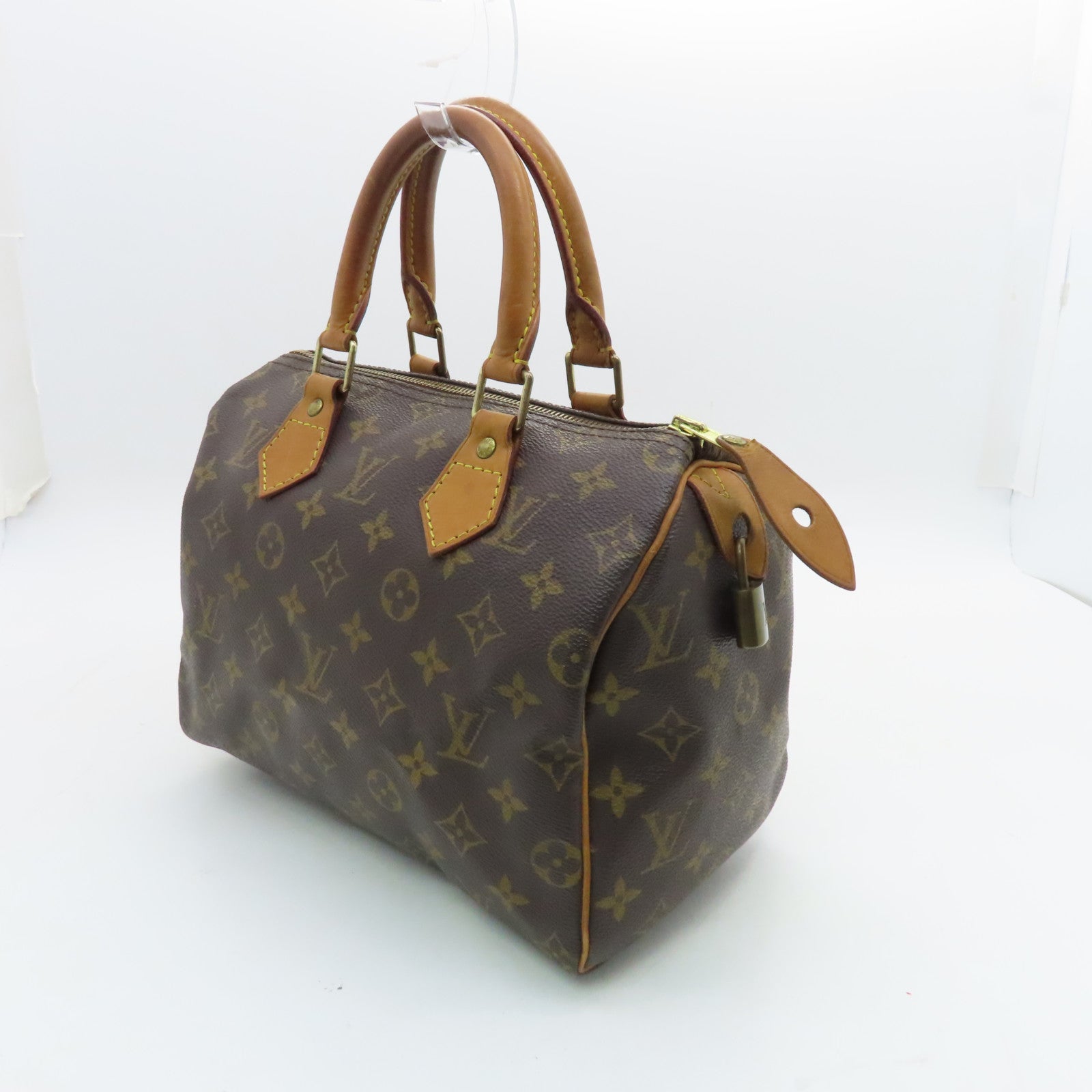 LOUIS VUITTON Monogram Speedy 25 Gold Buckle Handle Bag Brown