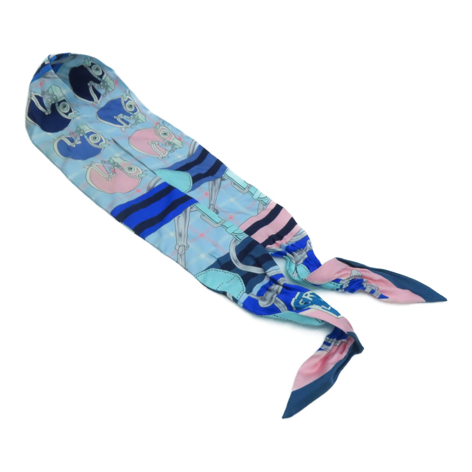 HERMES Silk Twilly Scarf Blue/Pink