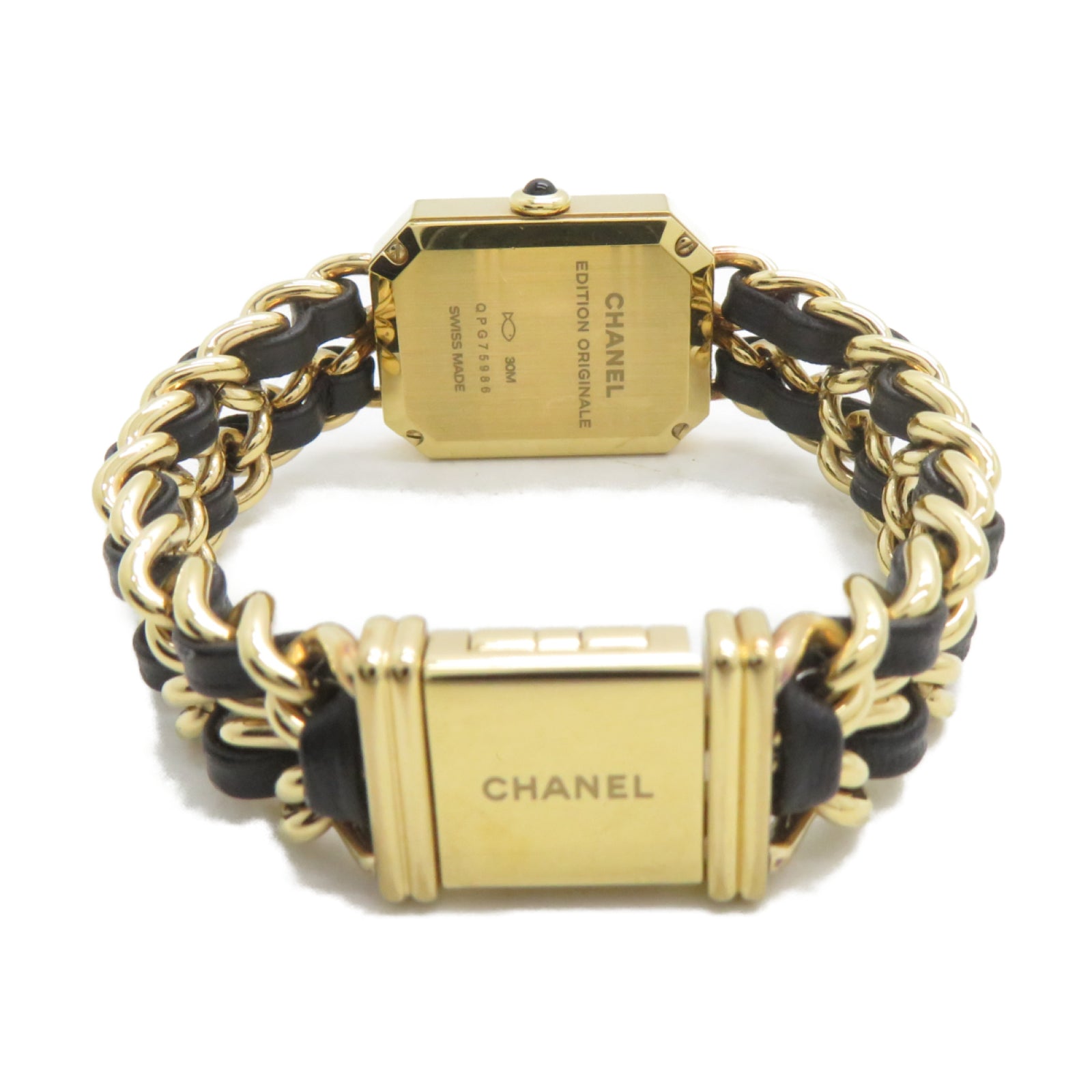 CHANEL Premiere Ediere Originale不鏽鋼/皮革石英機芯手錶黑色/金色