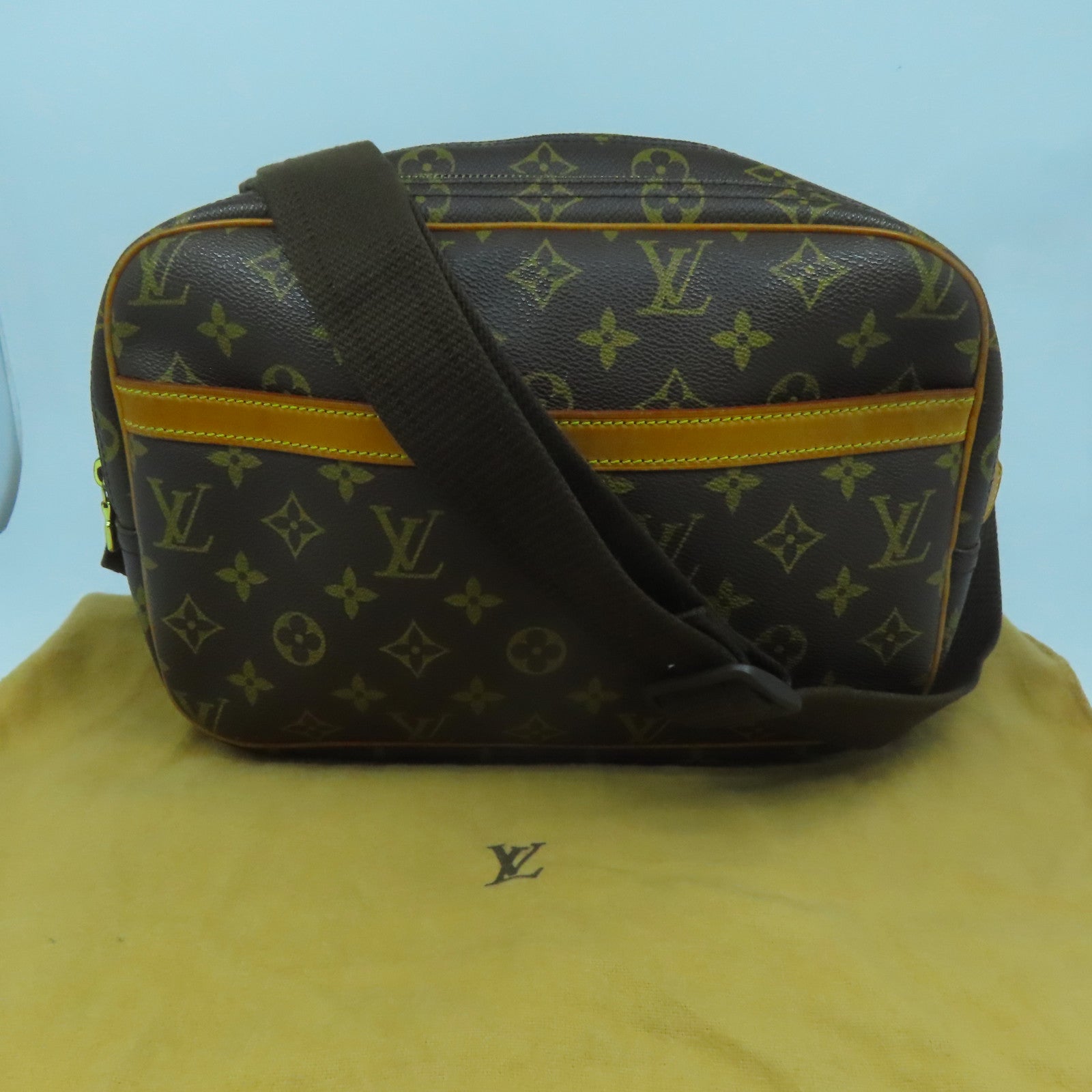 LOUIS VUITTON Monogram Reporter PM金扣肩背袋啡色