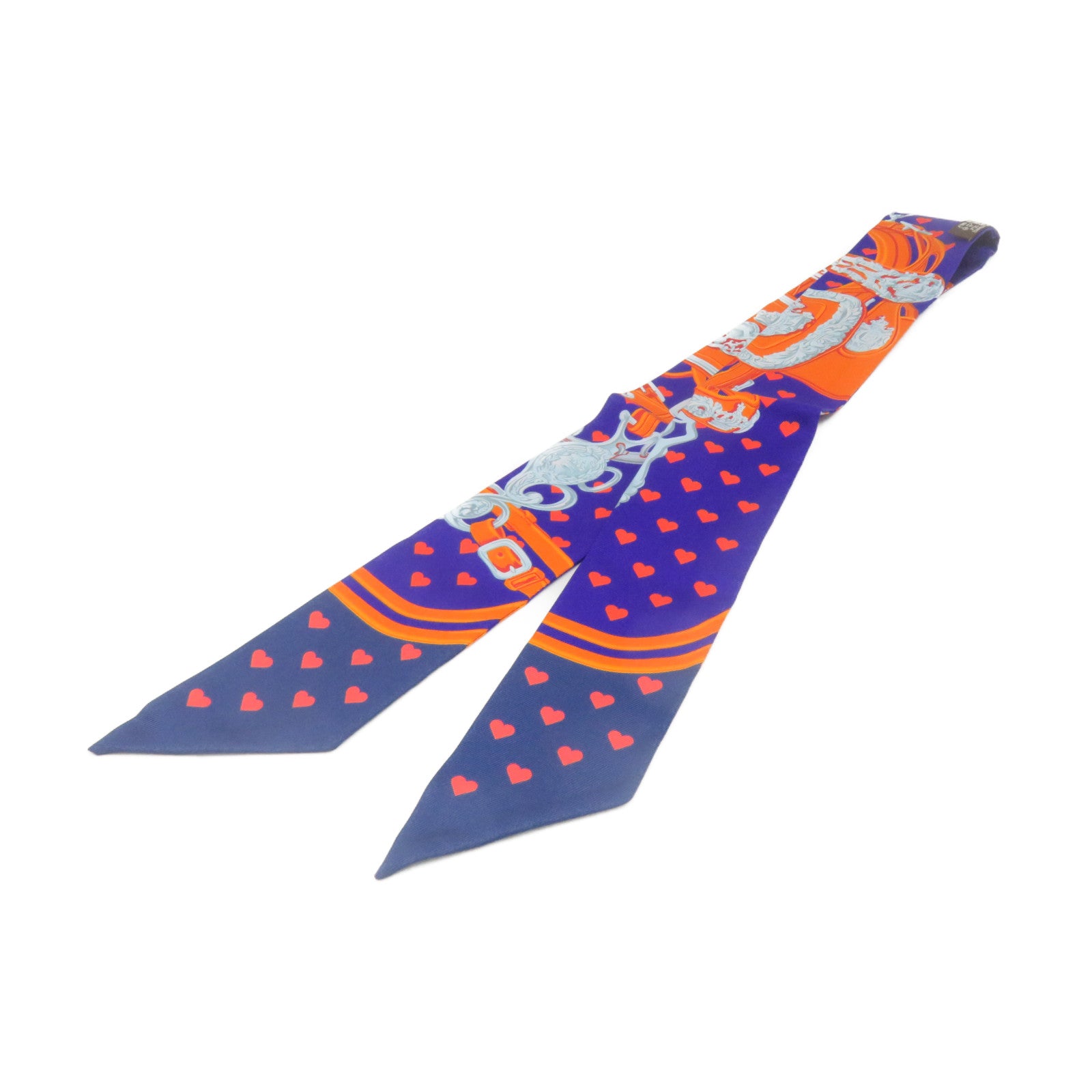 HERMES 絲質Twilly Scarf絲巾橙色/紫色/銀色/彩色
