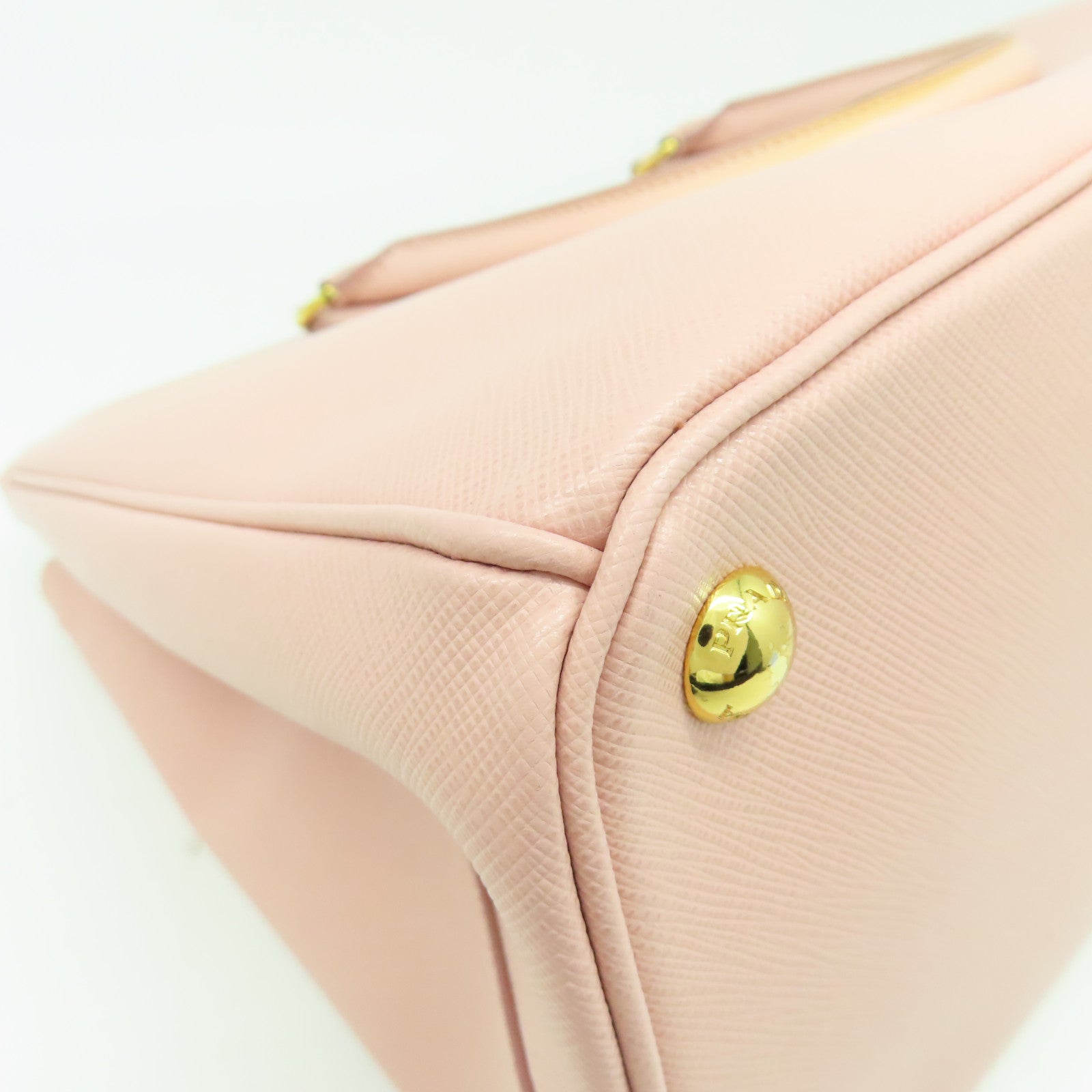 PRADA 牛皮皮革Saffiano Bag金扣手挽肩背兩用袋粉紅色