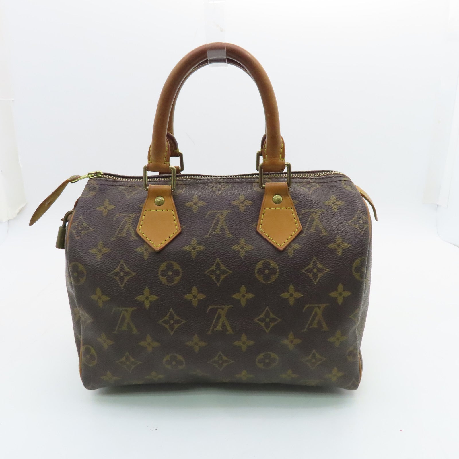 LOUIS VUITTON Monogram Speedy 25 Gold Buckle Handle Bag Brown