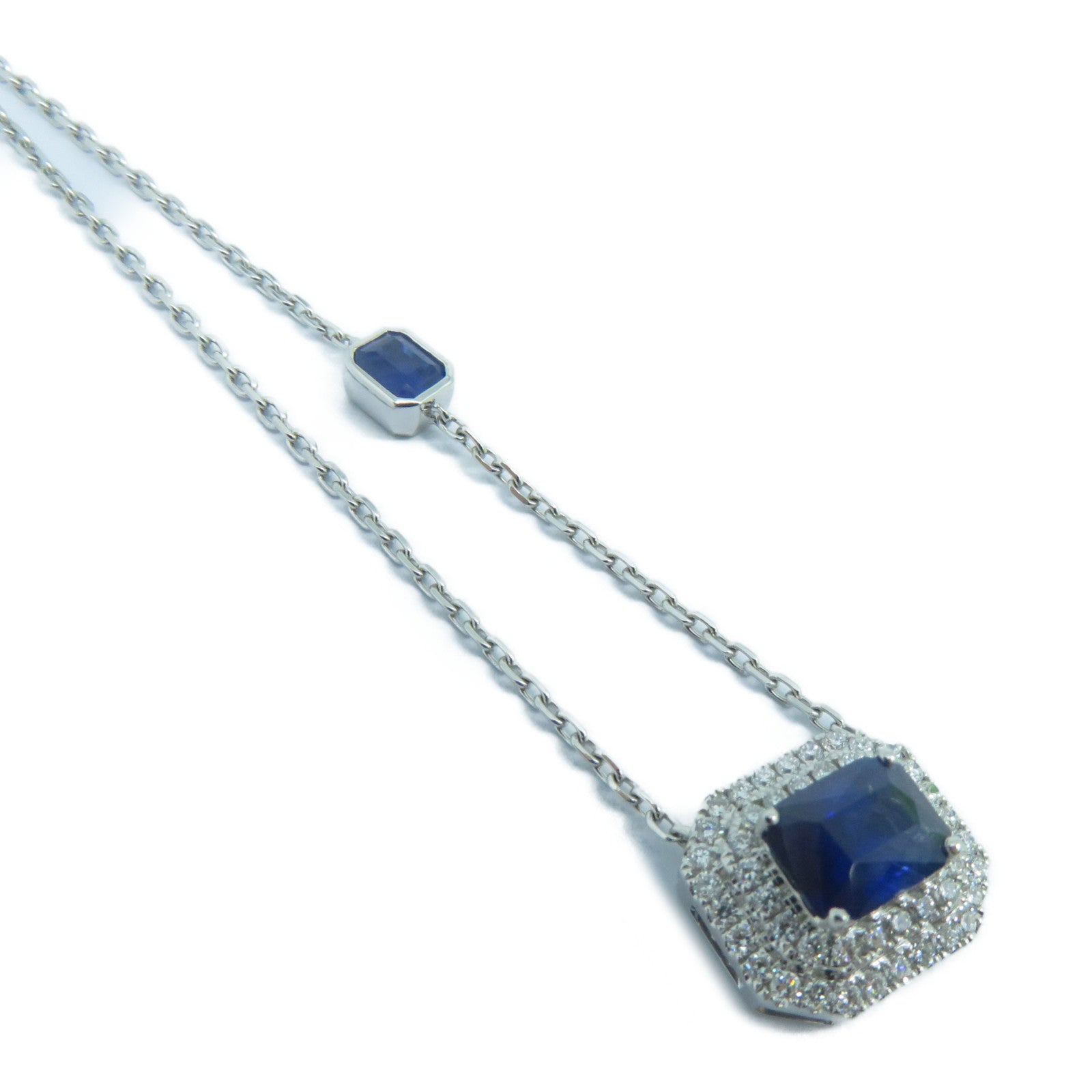 JEWELRY 18K白金Necklaces1.54/0.40ct藍寶石0.377ct鑽石項鏈