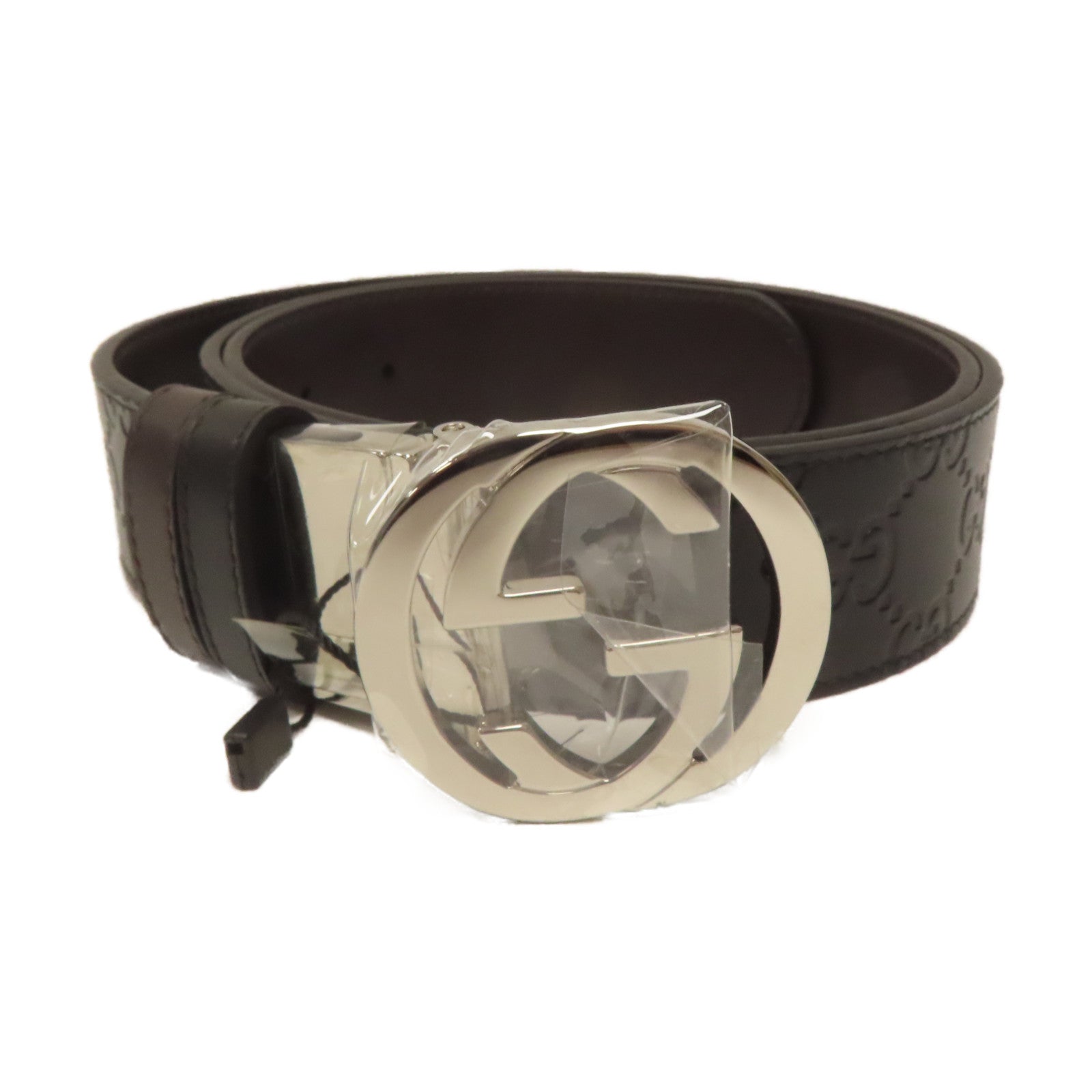 GUCCI 牛皮皮革Reversible Gucci Signature Belt 100cm銀扣皮帶黑色/啡色
