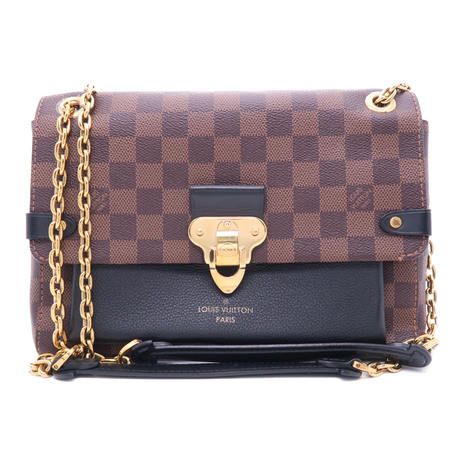 LOUIS VUITTON Damier Vavin PM金扣鏈帶手挽肩背兩用袋啡色