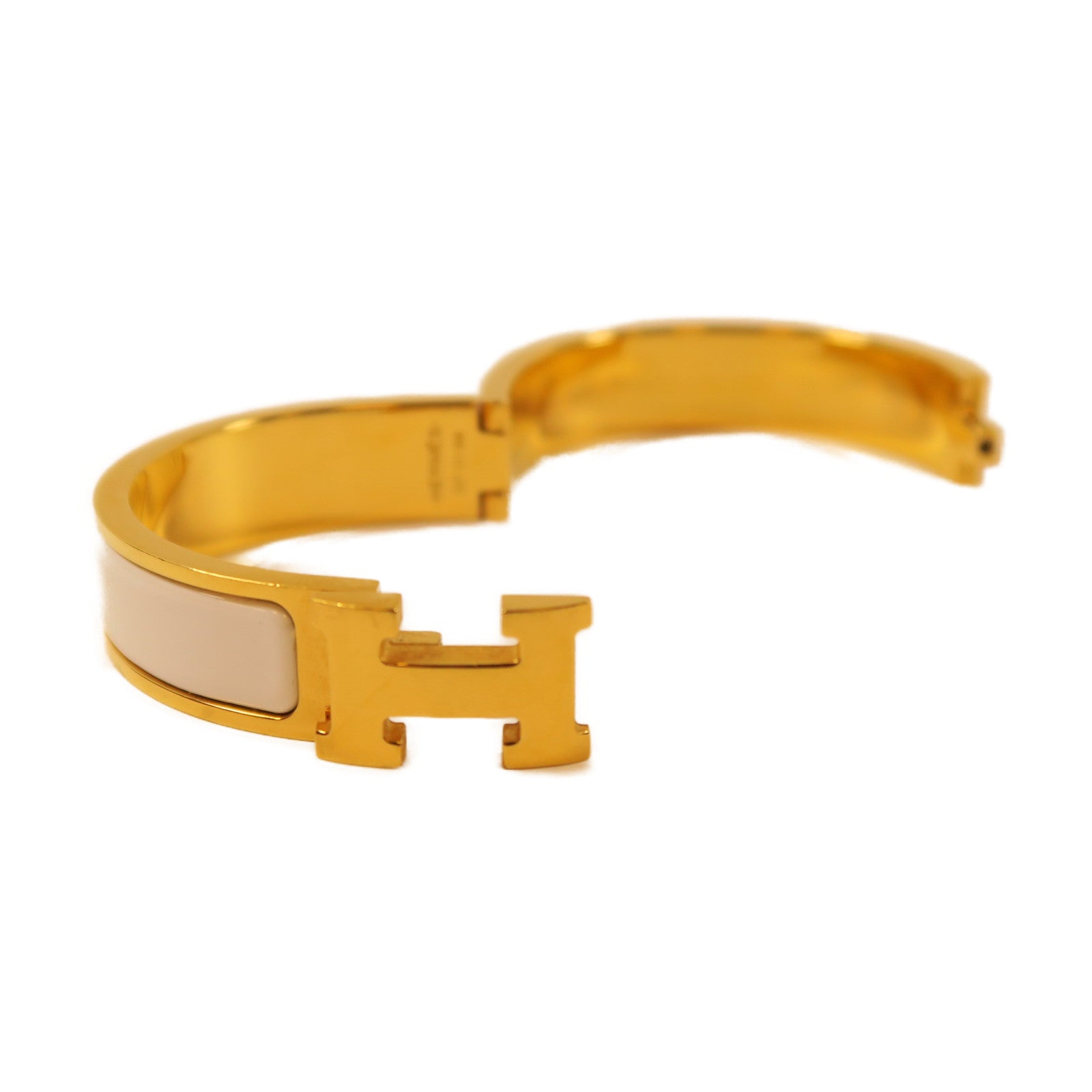 HERMES 金屬Clic H Bracelet手鐲白色/金色