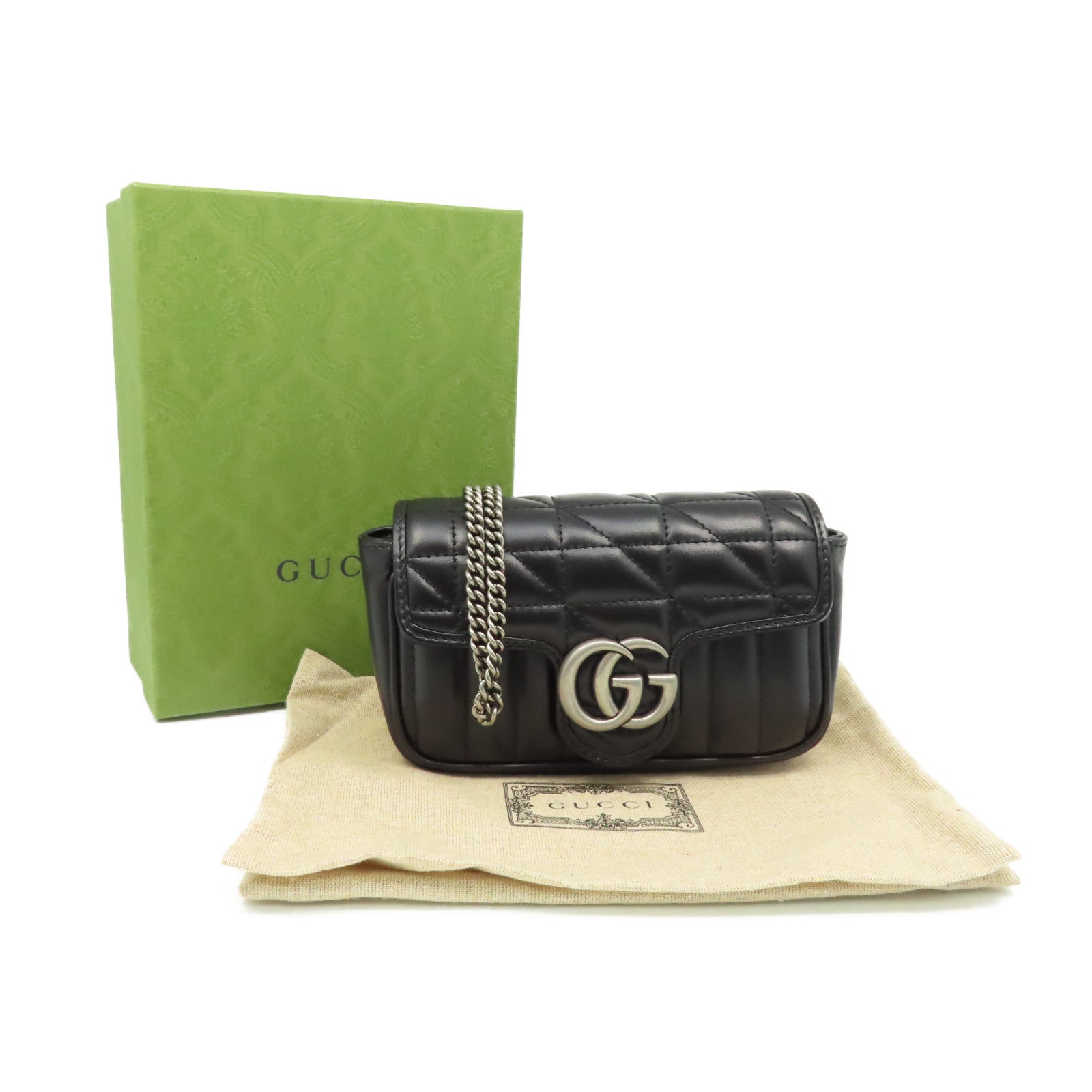 GUCCI 牛皮皮革GG Marmont Shoulder Bag金扣鏈帶肩背袋黑色