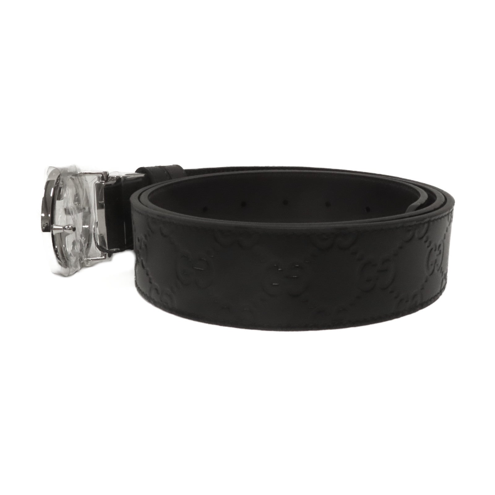 GUCCI 牛皮皮革Reversible Gucci Signature Belt 100cm銀扣皮帶黑色/啡色