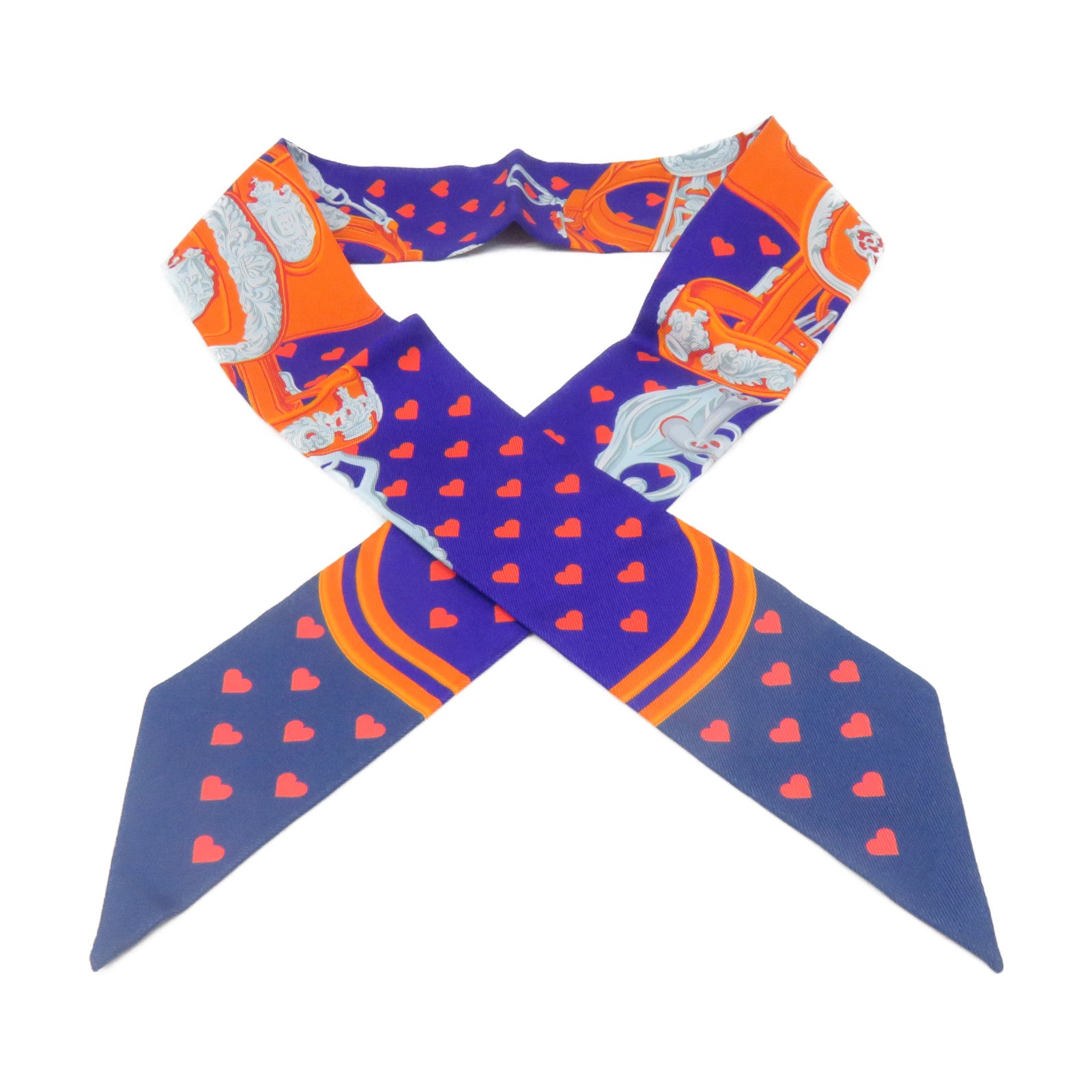 HERMES 絲質Twilly Scarf絲巾橙色/紫色/銀色/彩色