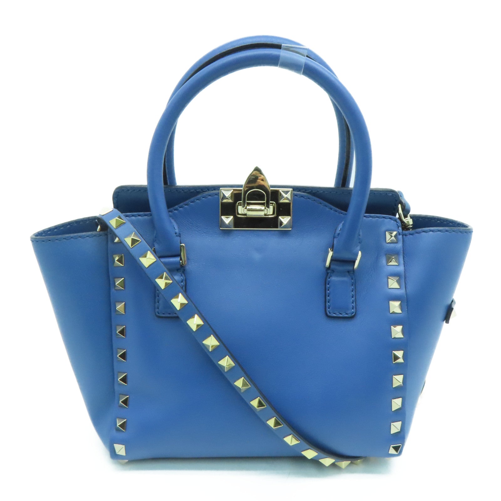 Valentino 牛皮皮革2Way Shoulder金扣手挽肩背两用袋蓝色