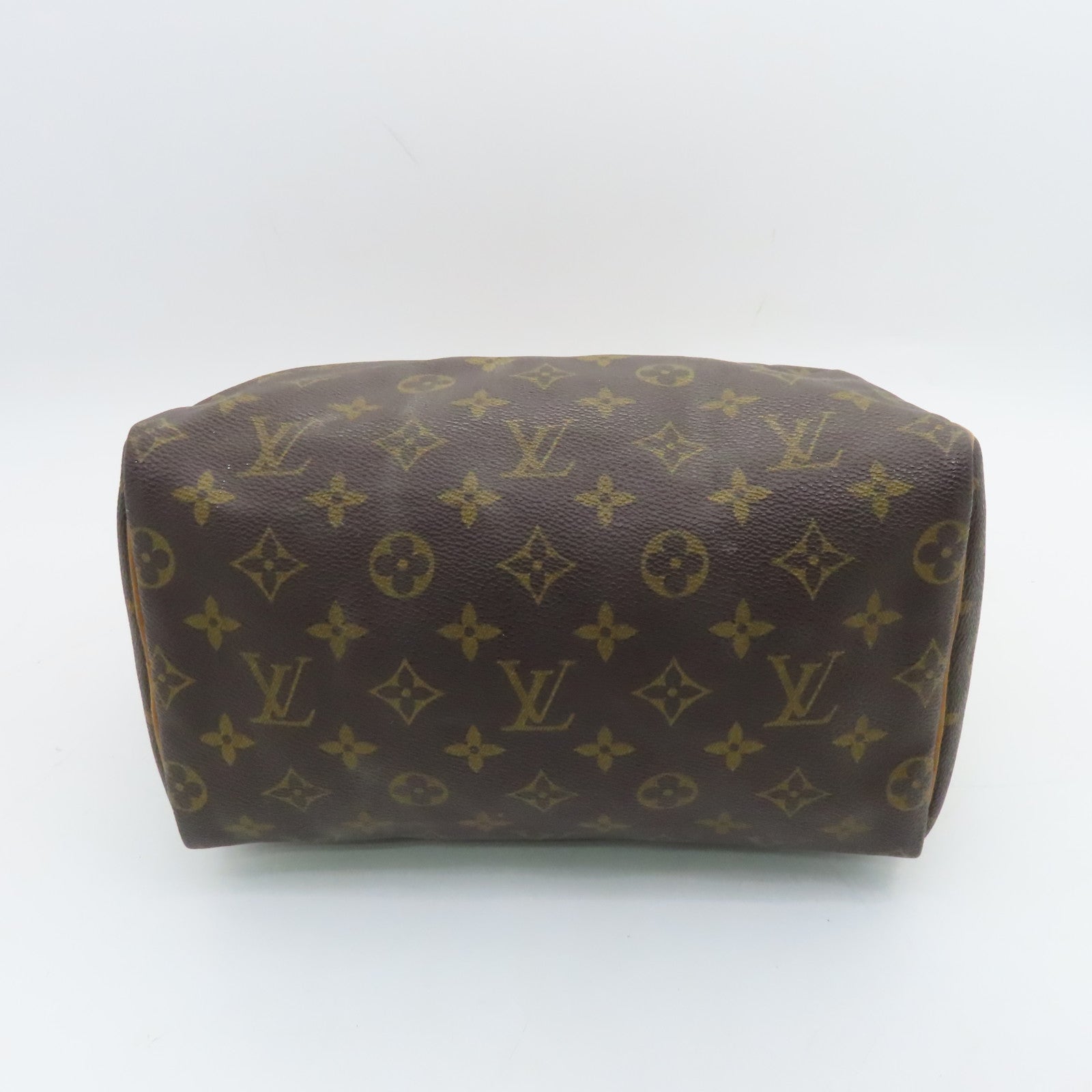 LOUIS VUITTON Monogram Speedy 25 Gold Buckle Handle Bag Brown