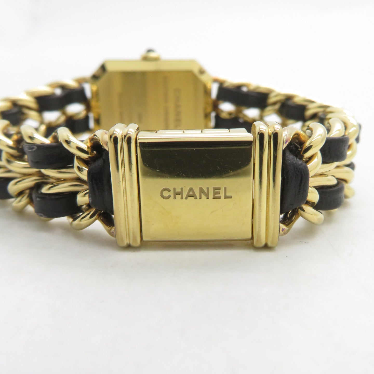 CHANEL Premiere Ediere Originale不鏽鋼/皮革石英機芯手錶黑色/金色