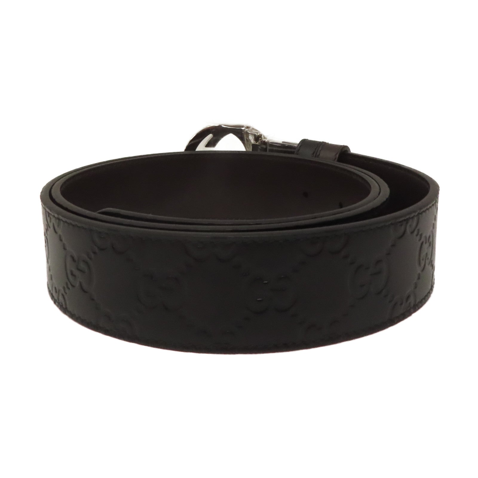 GUCCI 牛皮皮革Reversible Gucci Signature Belt 100cm銀扣皮帶黑色/啡色