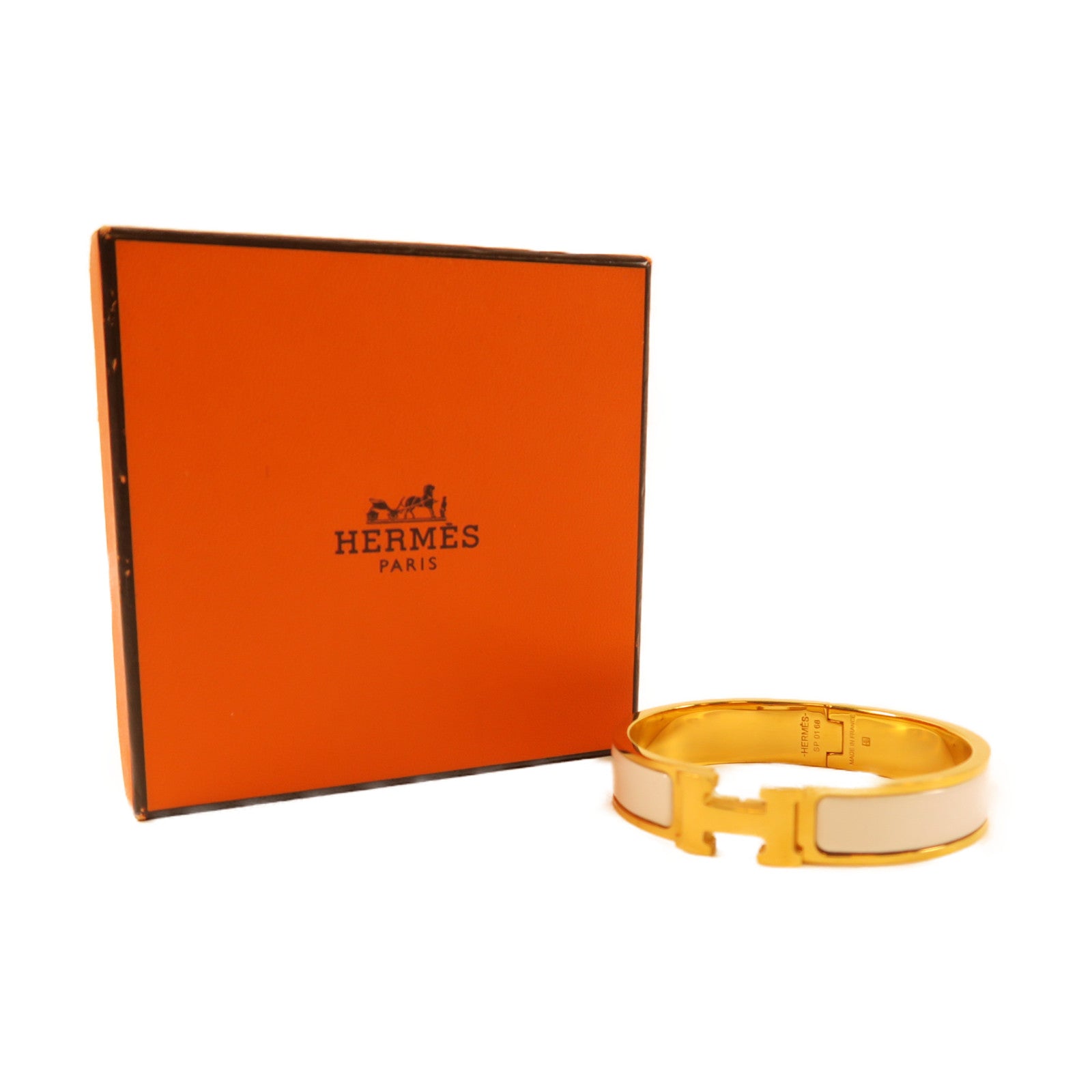 HERMES 金屬Clic H Bracelet手鐲白色/金色