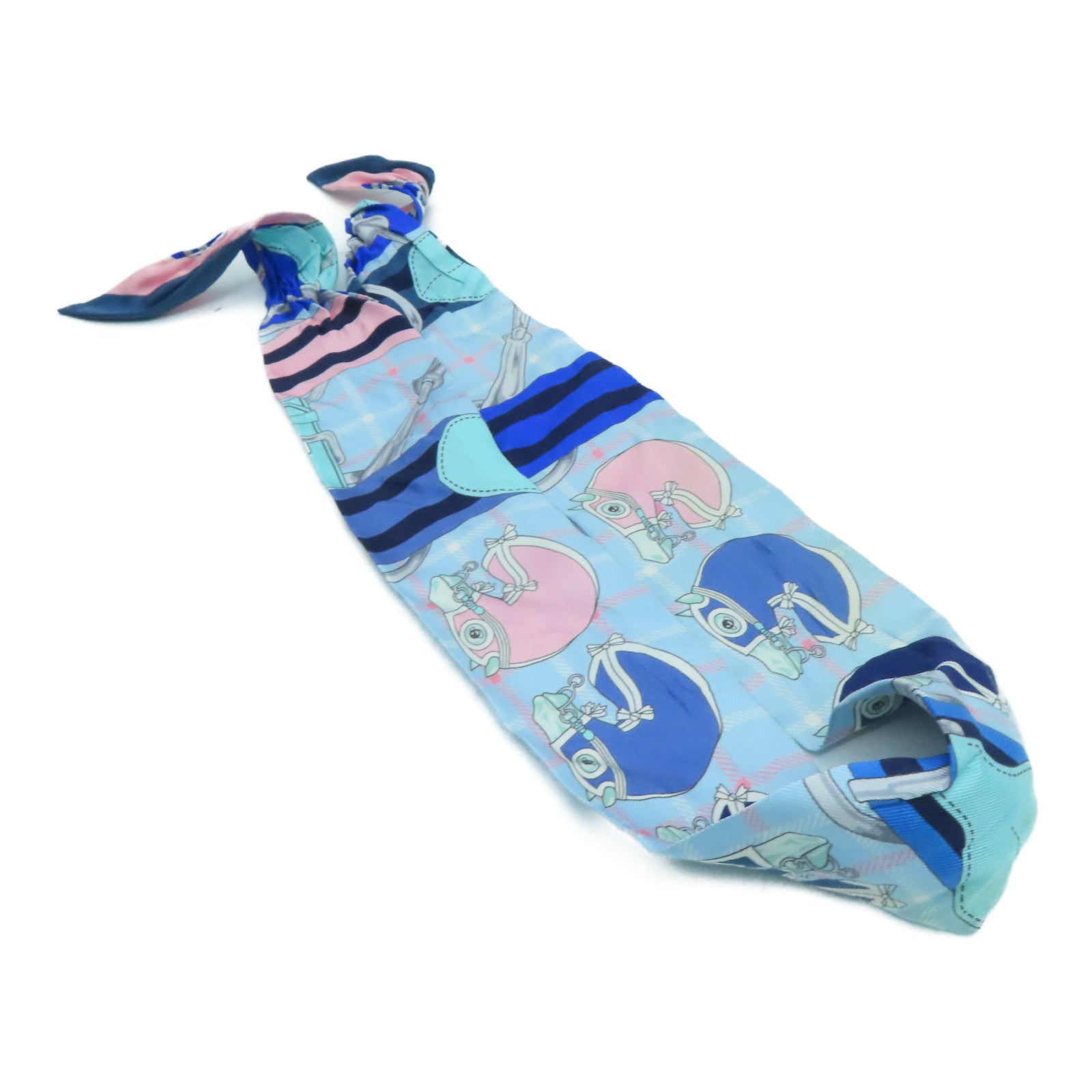 HERMES Silk Twilly Scarf Blue/Pink