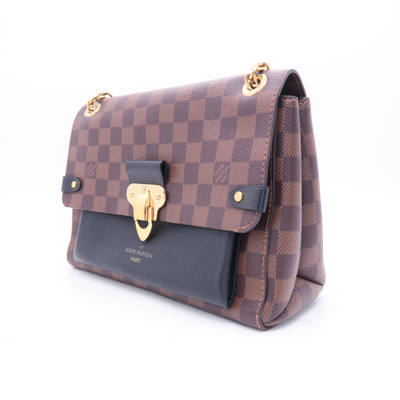LOUIS VUITTON Damier Vavin PM金扣鏈帶手挽肩背兩用袋啡色